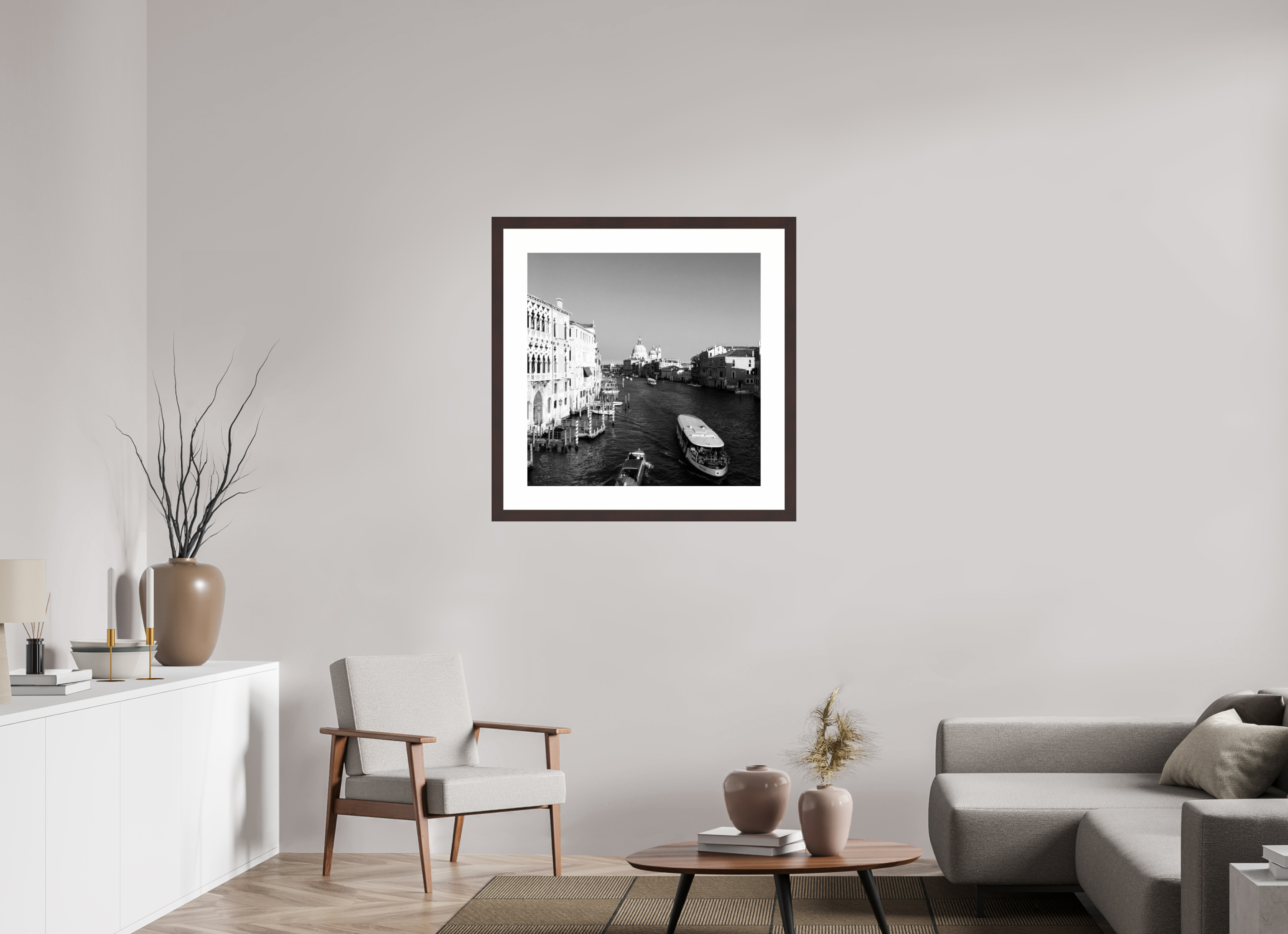 30 x 30″, Framed, Alder Brown, B&W Print View from Ponte Accademia