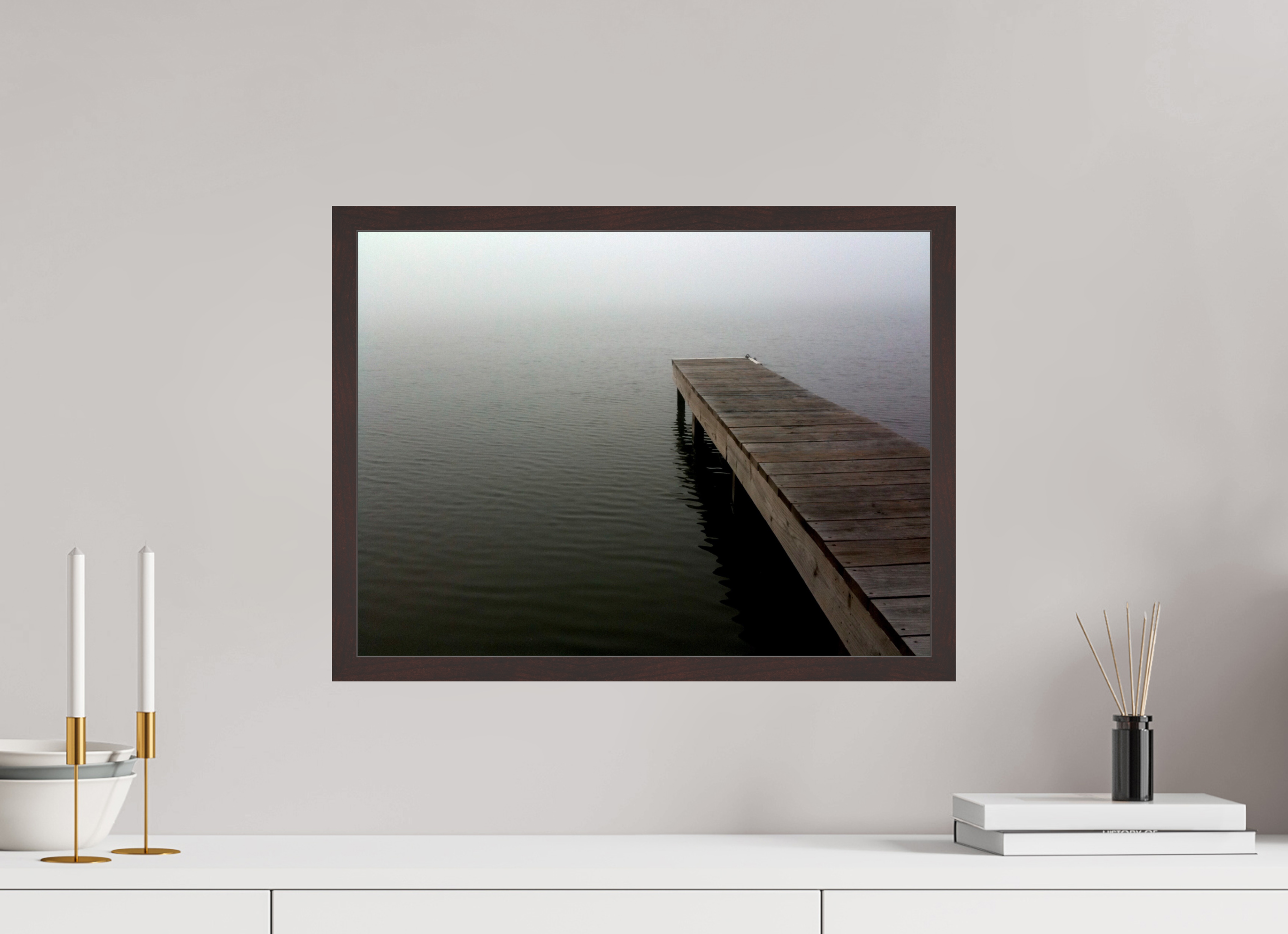 20 x 15″, ArtBox On Aluminum Dibond Dock Extending Into Fog