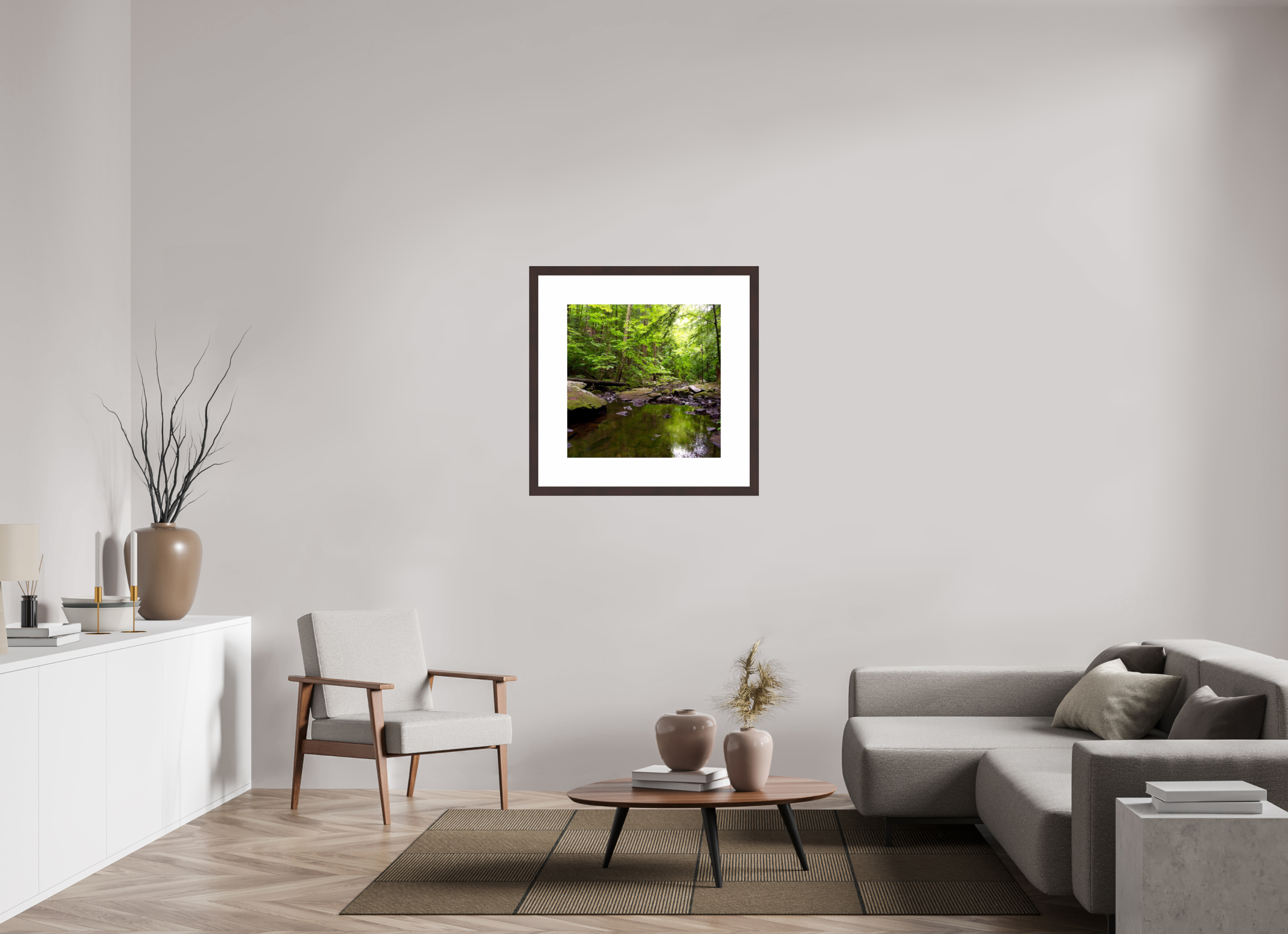 25 x 25″, Framed, Alder Brown, Color Print Stream Near Foster Falls