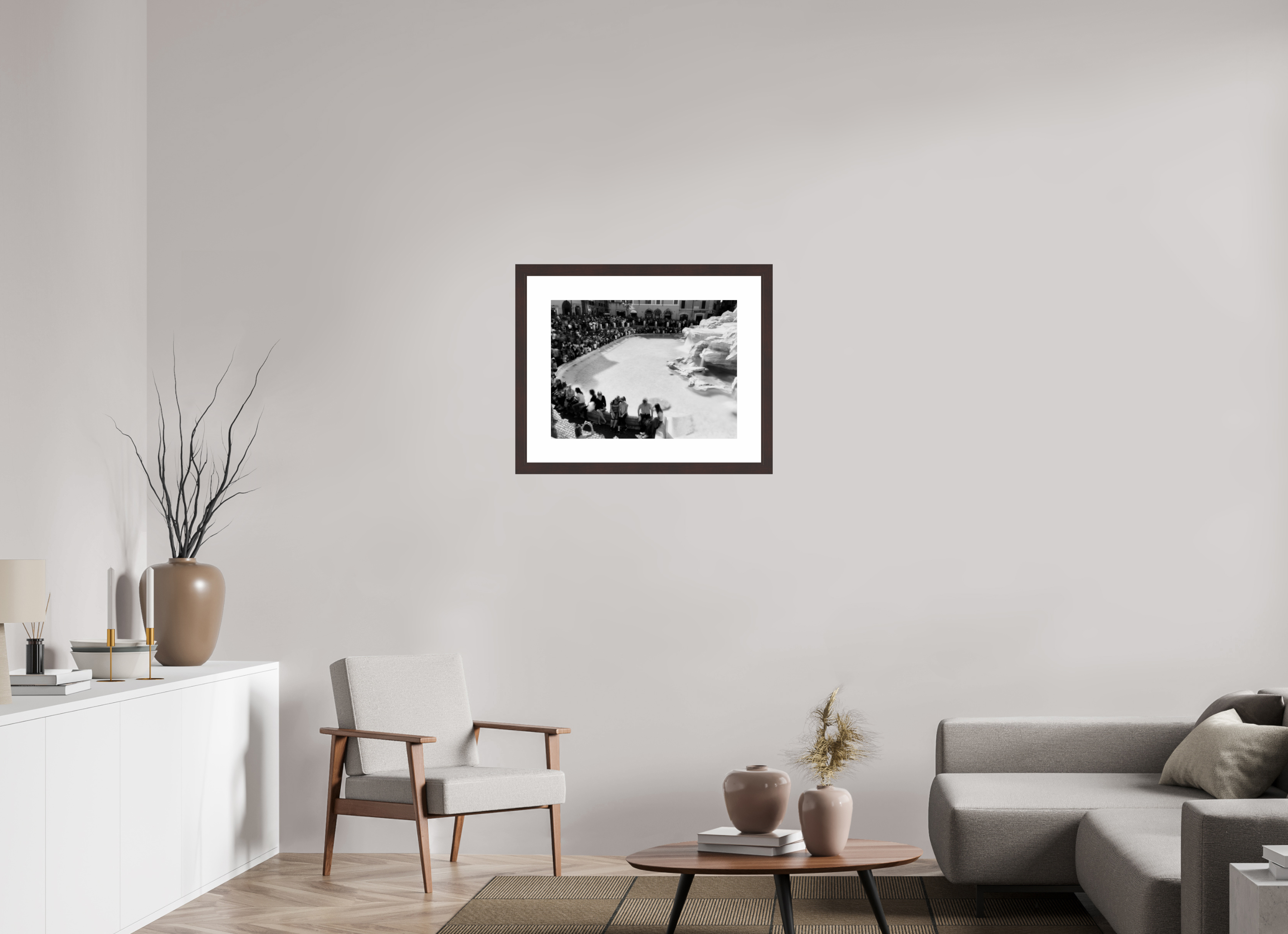 24 x 18″, Framed, Alder Brown, B&W Print Trevi Fountain