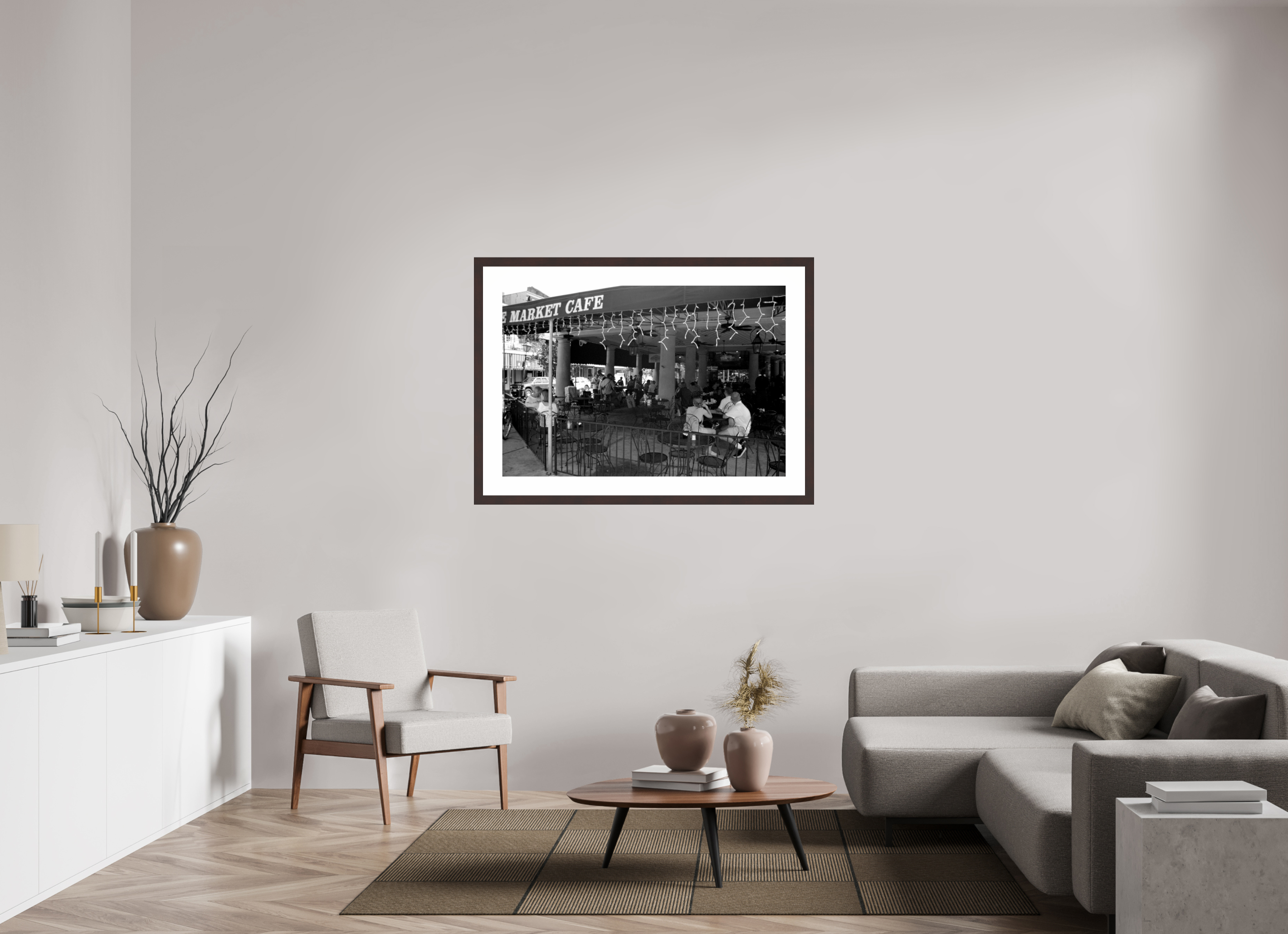 45.8 x 31″, Framed, Alder Brown, B&W Print Cafe du Monde