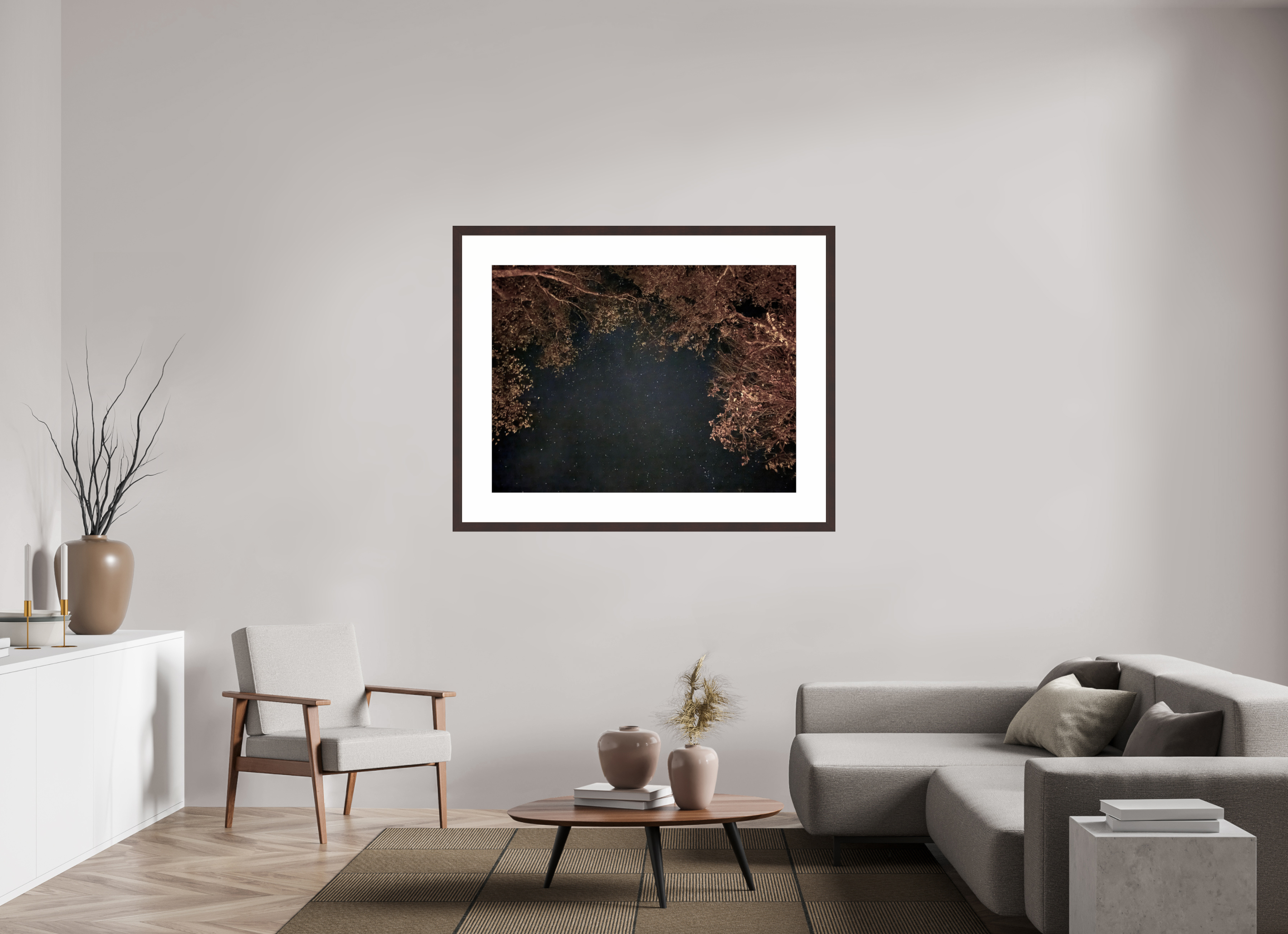 48 x 36″, Framed, Alder Brown, Color Print Trees and Night Sky