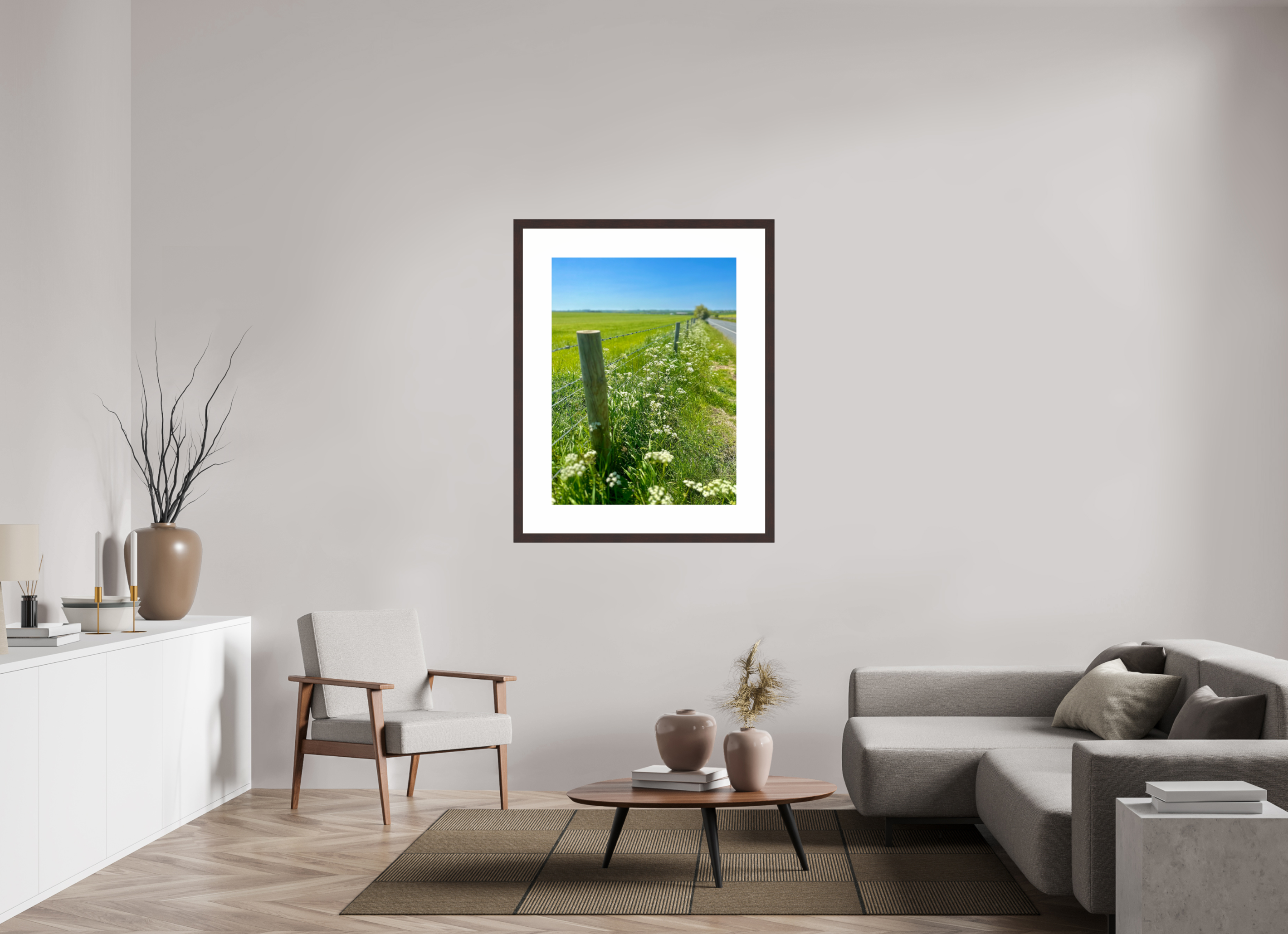 30 x 40″, Framed, Alder Brown, Color Print A Fenceline in Salisbury