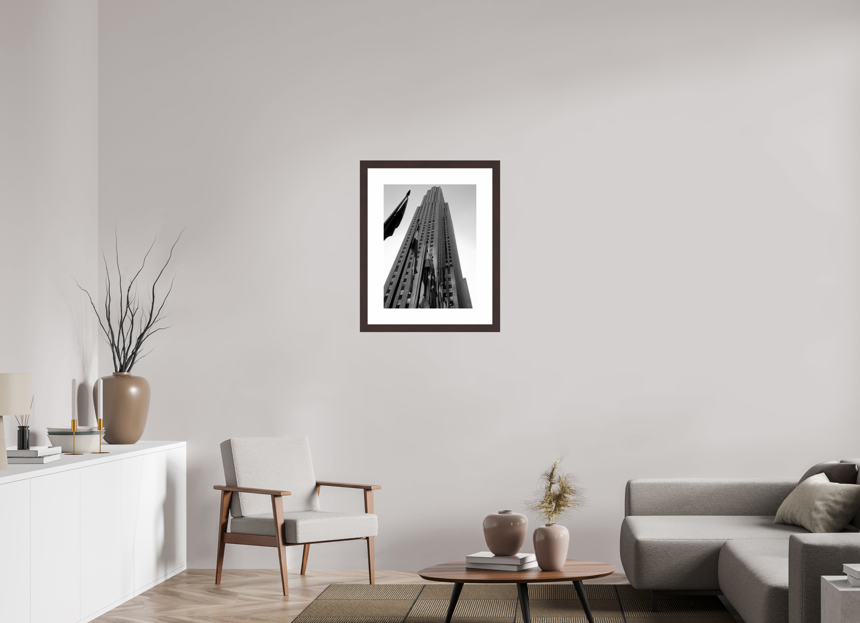 18 x 24″, Framed, Alder Brown, B&W Print Rockefeller Center