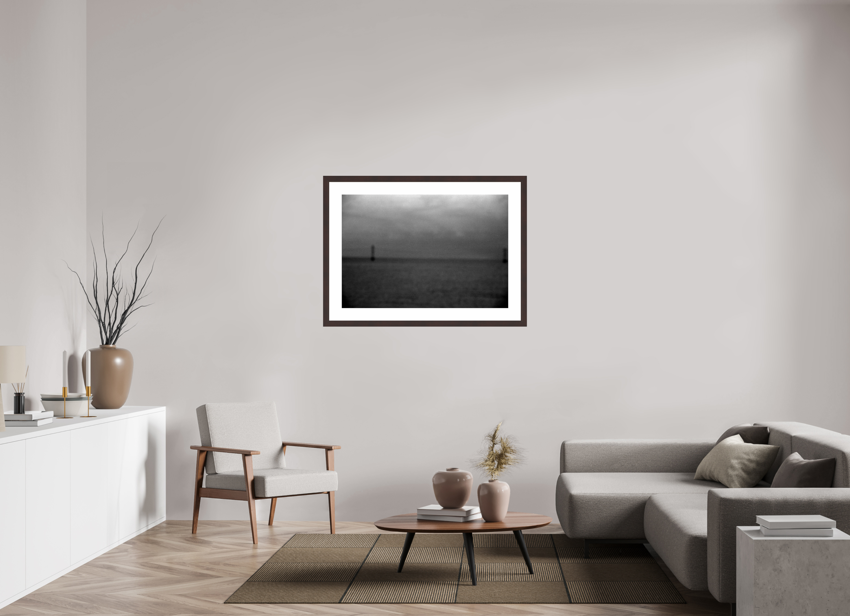 40.8 x 28″, Framed, Alder Brown, B&W Print Lake Pontchartrain