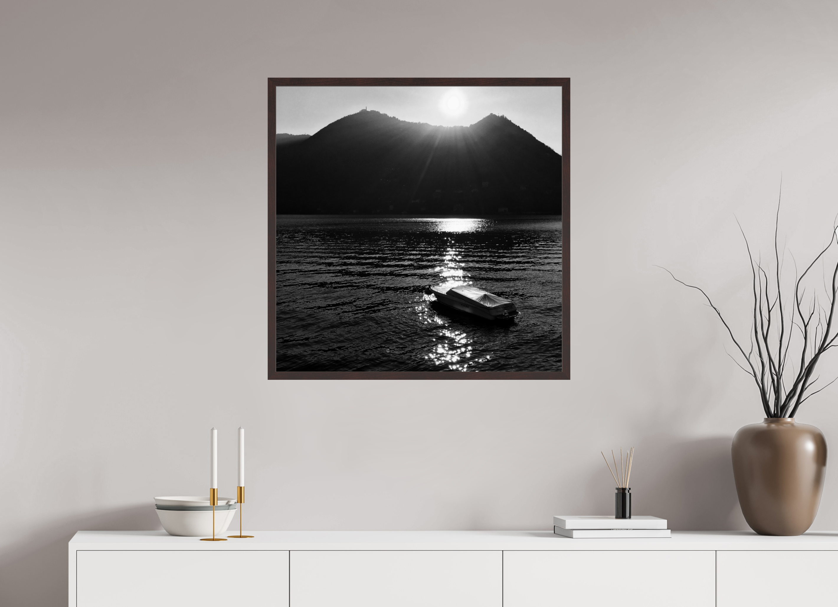 30 x 30″, ArtBox On Aluminum Dibond Sunrise Over Lake Como