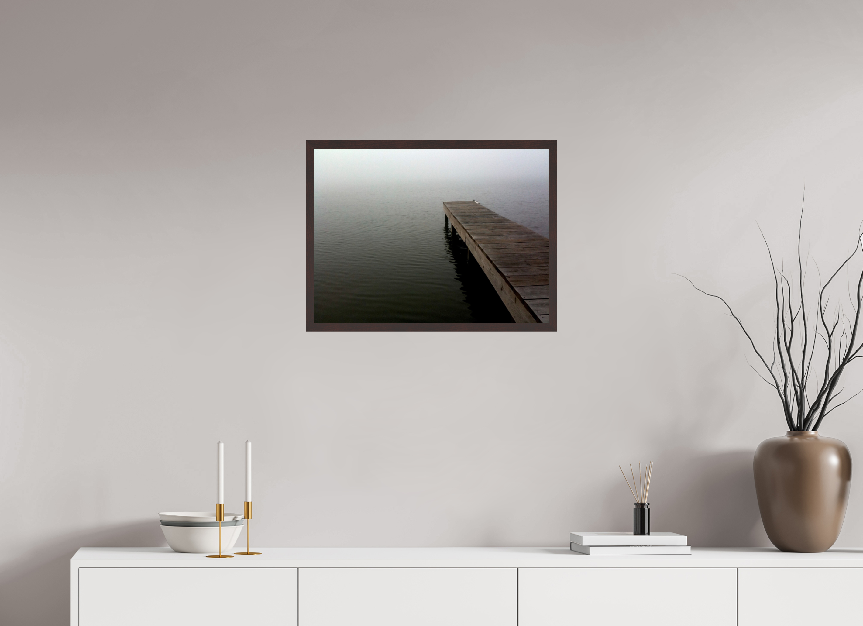 24 x 18″, ArtBox On Aluminum Dibond Dock Extending Into Fog