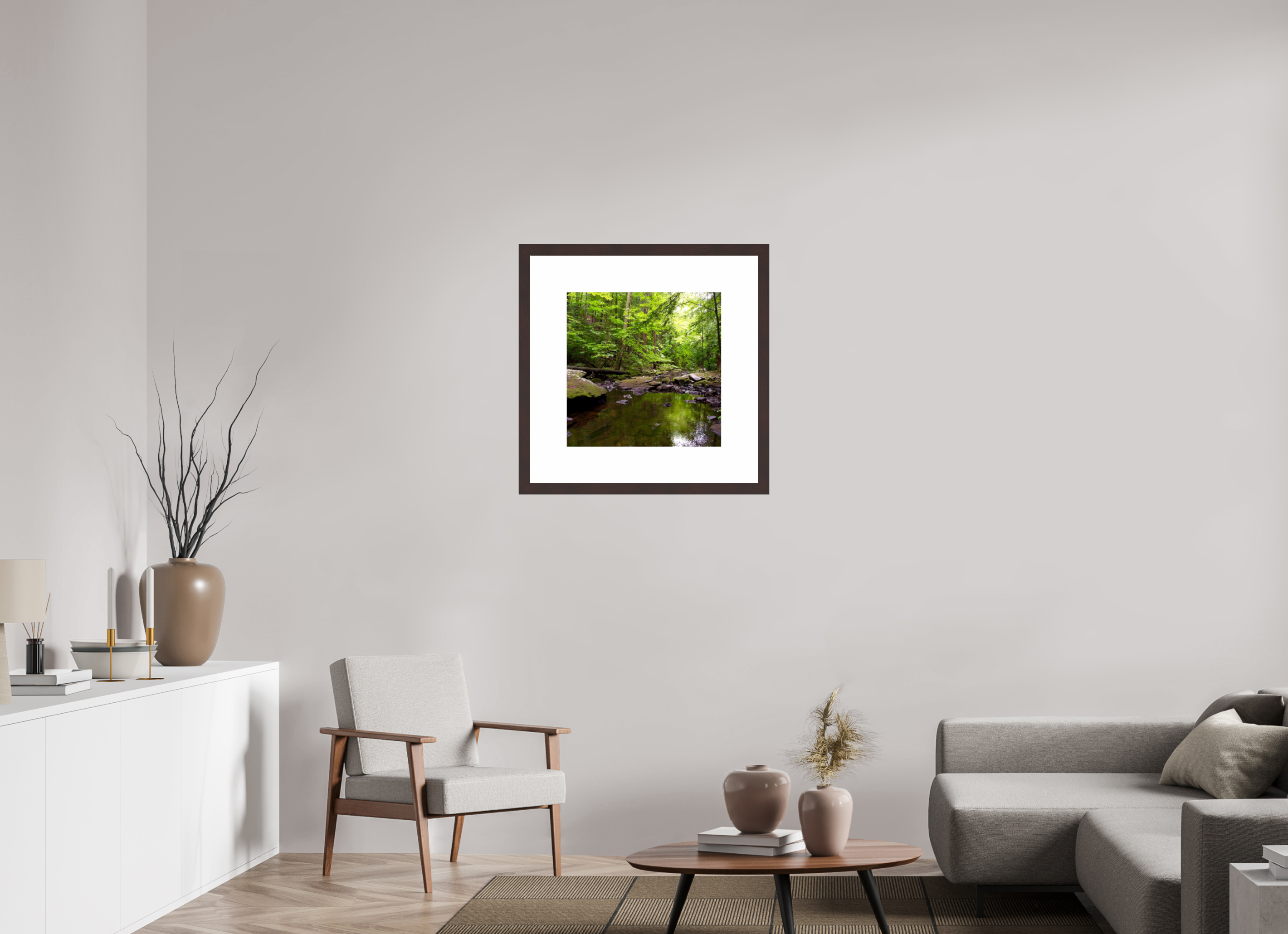 20 x 20″, Framed, Alder Brown, Color Print Stream Near Foster Falls