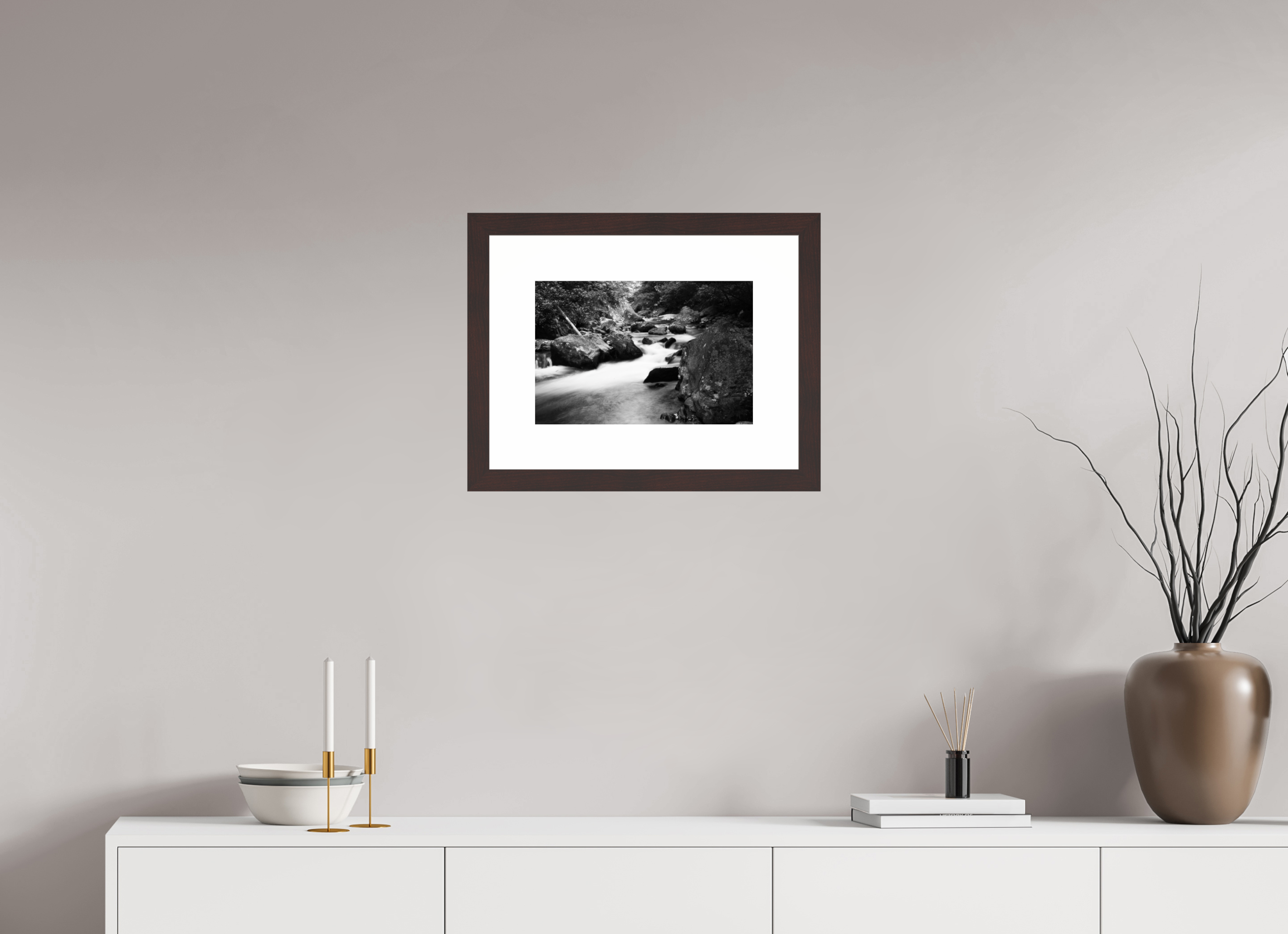 15 x 10″, Framed, Alder Brown, B&W Print Tallulah River