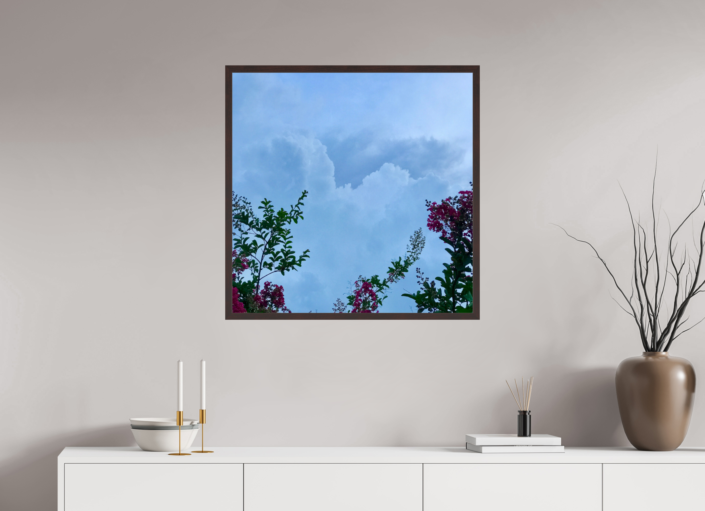 30 x 30″, ArtBox On Aluminum Dibond Flowers/Clouds
