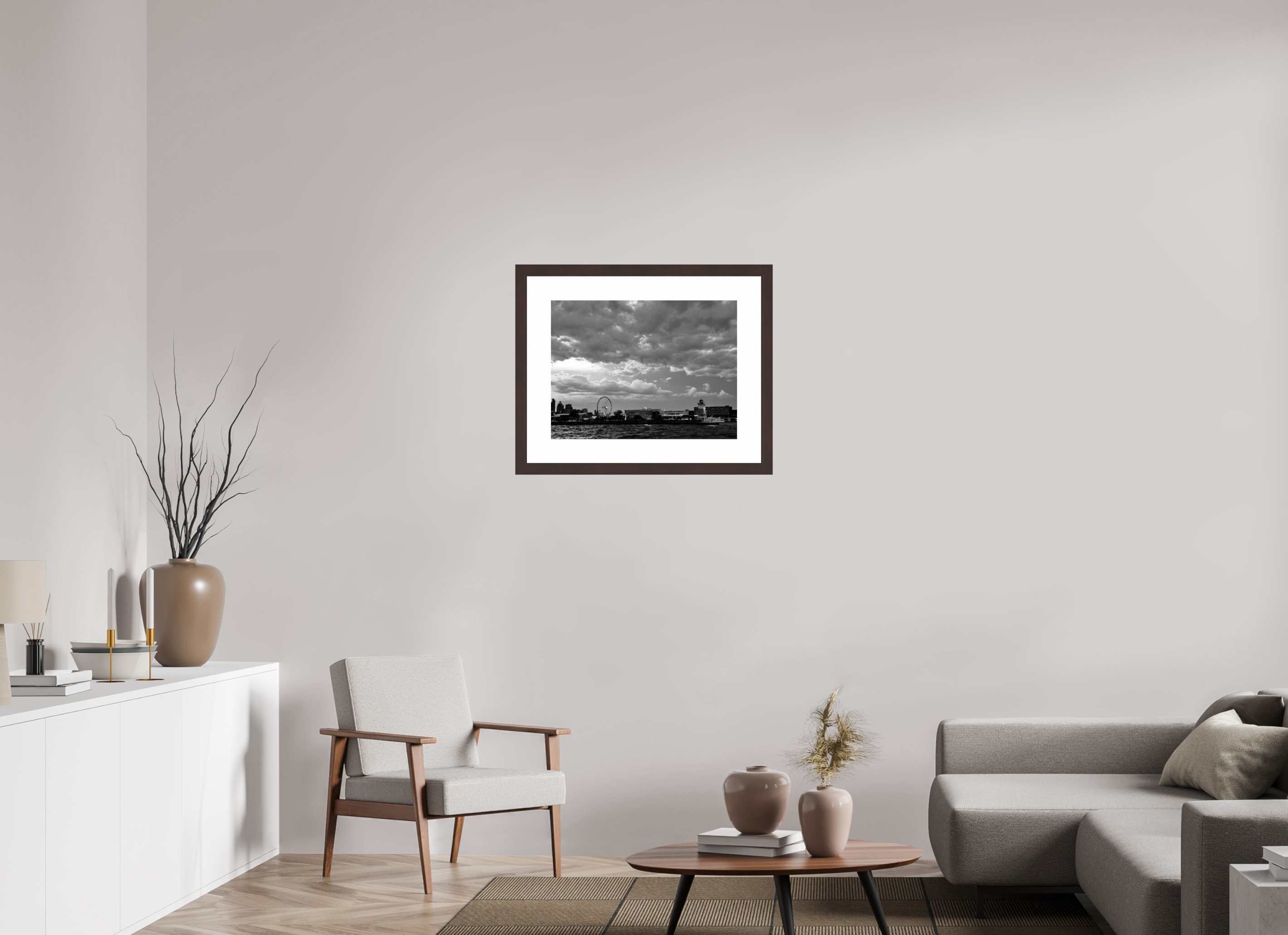 24 x 18″, Framed, Alder Brown, B&W Print Navy Pier