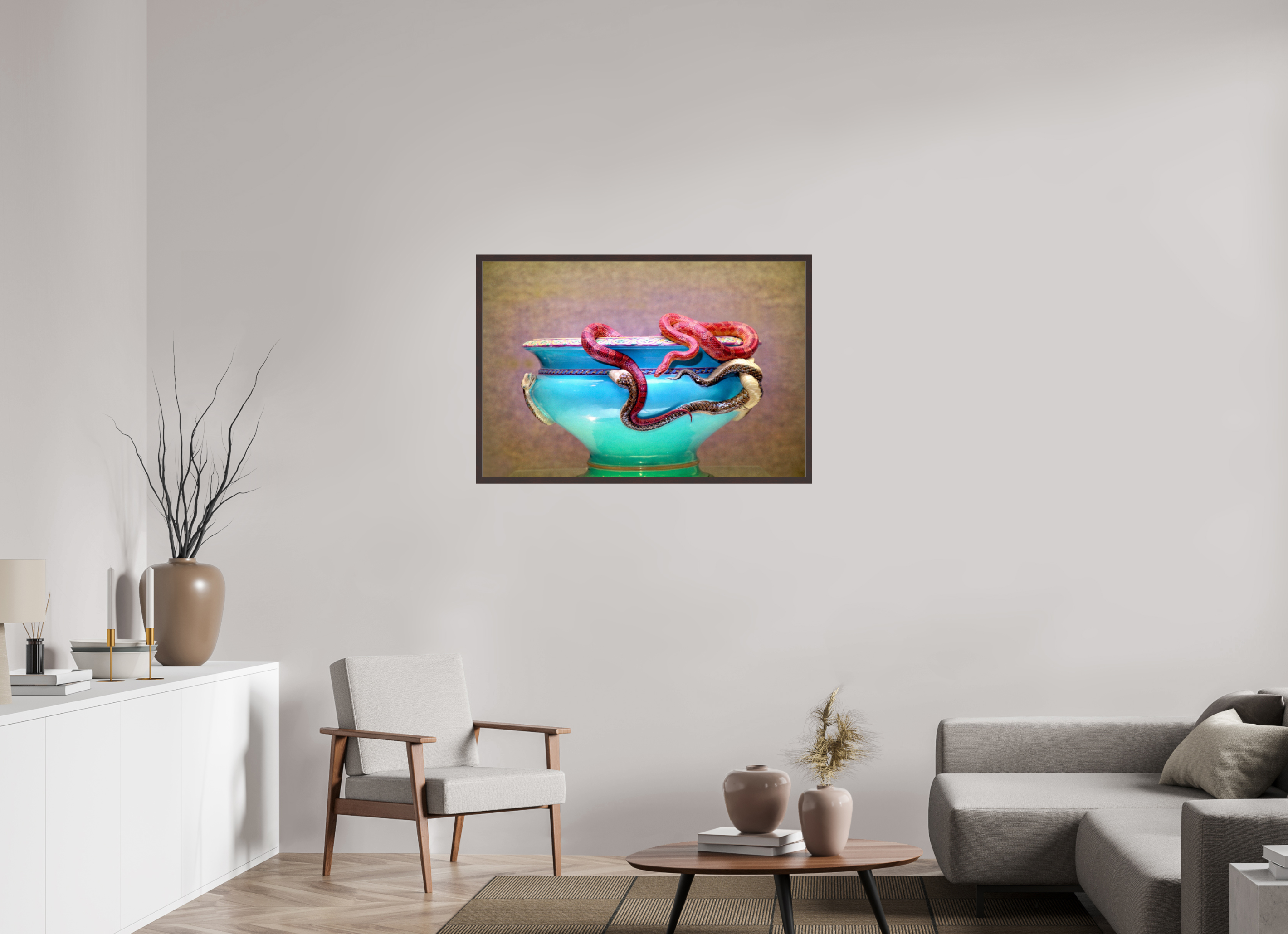 41.6 x 28″, ArtBox On Aluminum Dibond Jardinière with Corn Snake