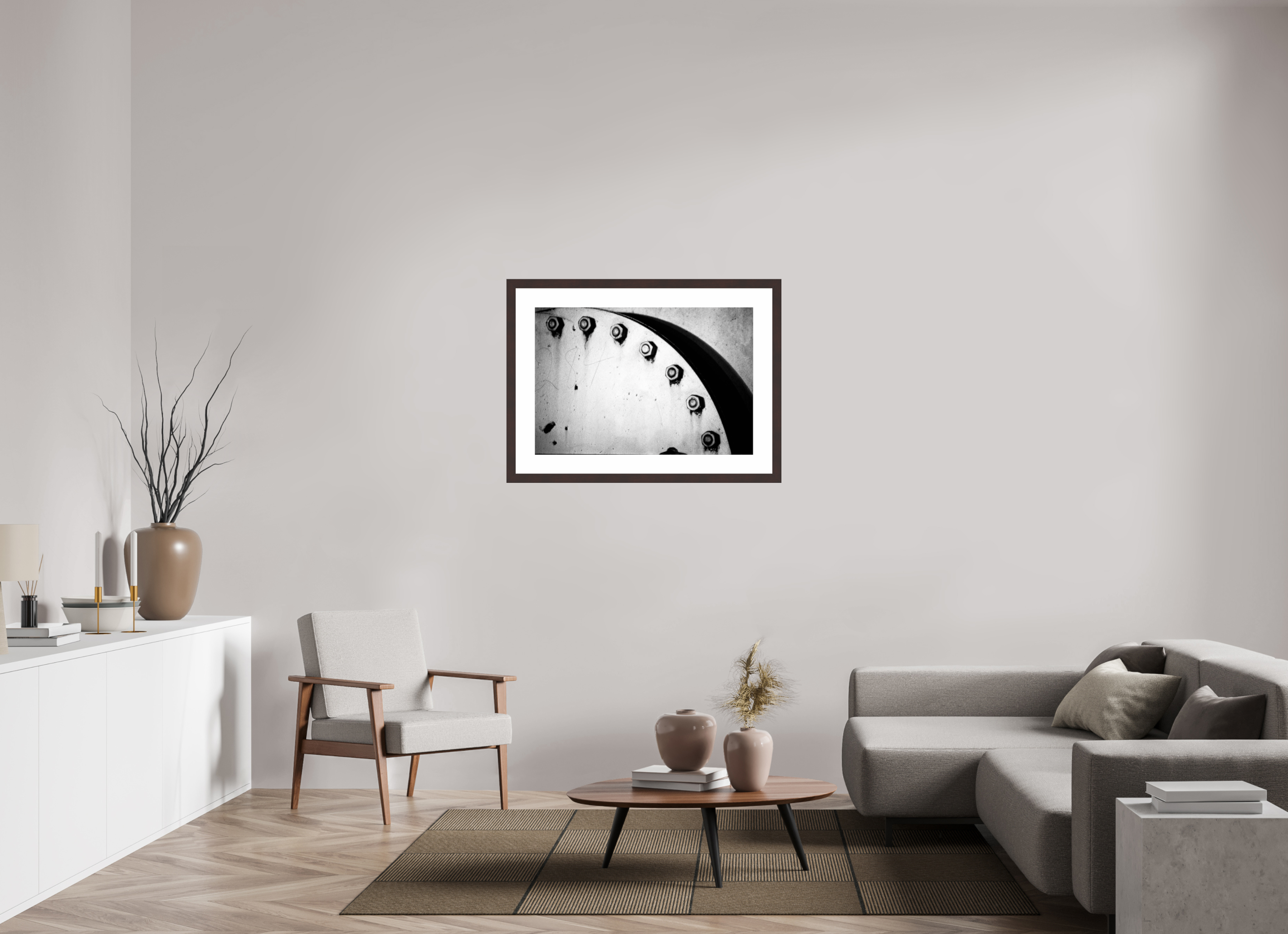 35.4 x 24″, Framed, Alder Brown, B&W Print Bolts
