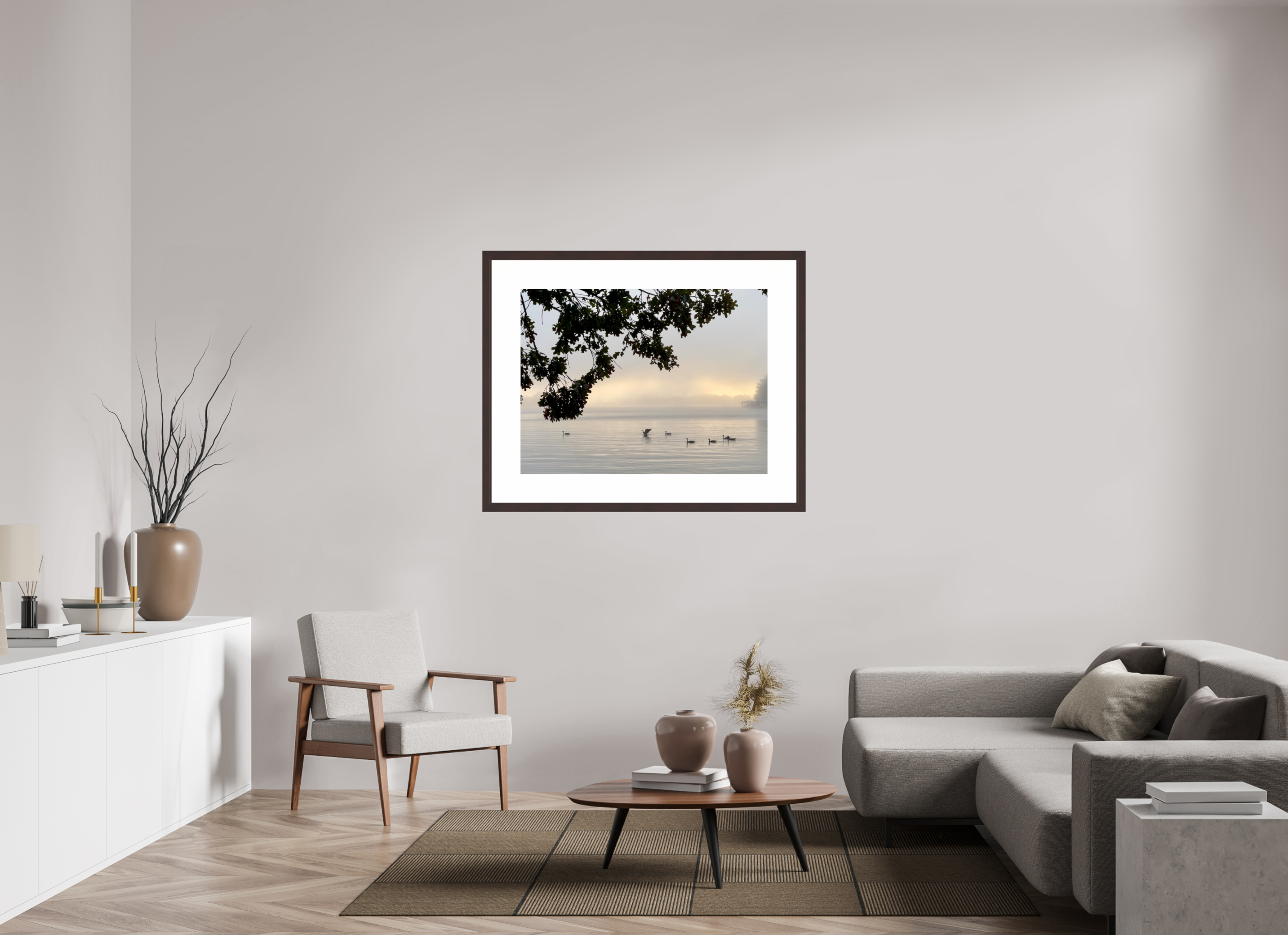 40 x 30″, Framed, Alder Brown, Color Print Geese at Sunrise