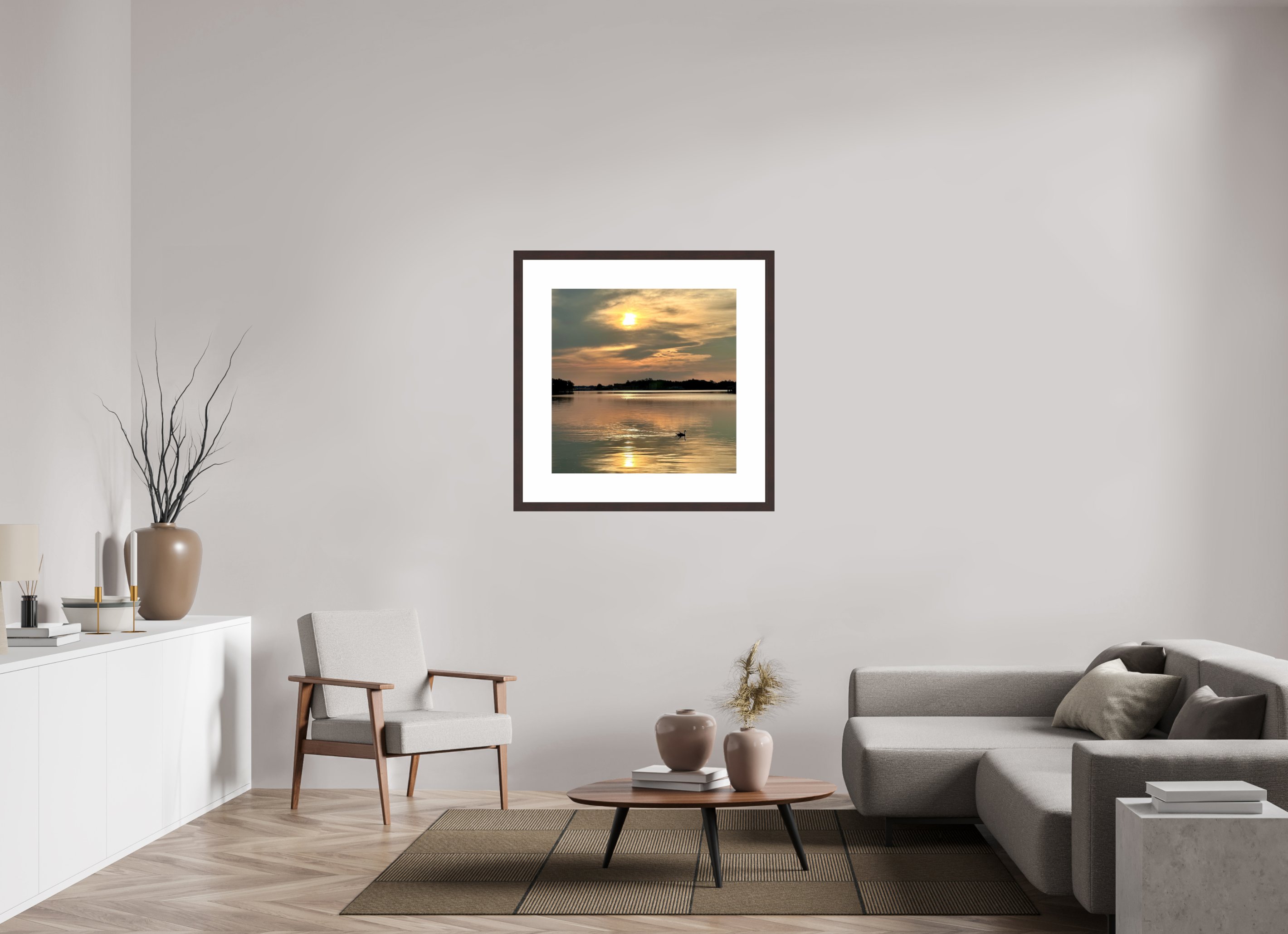 30 x 30″, Framed, Alder Brown, Color Print Goose Crossing Lake Hamilton