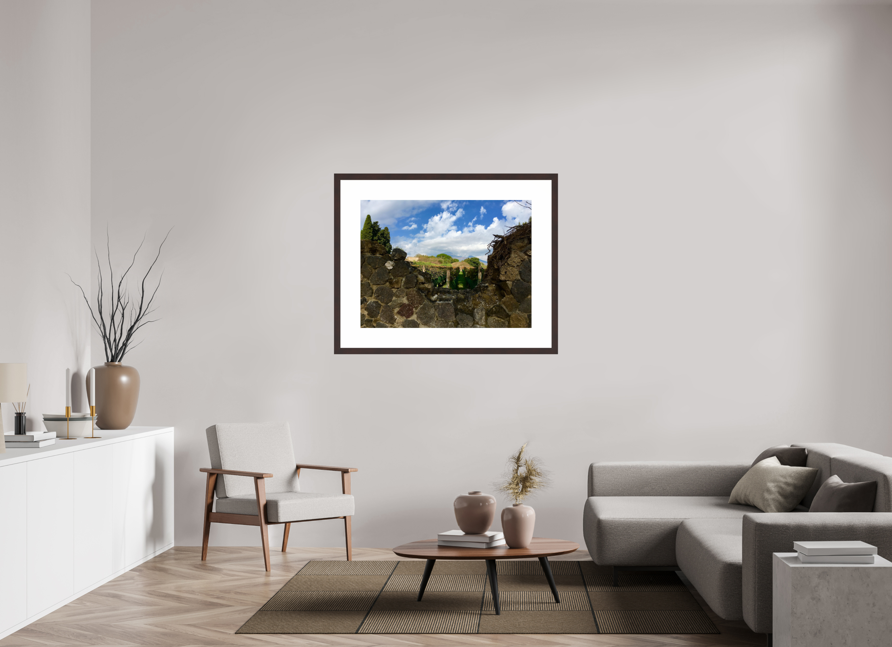 40 x 30″, Framed, Alder Brown, Color Print Pompeii and Vesuvius