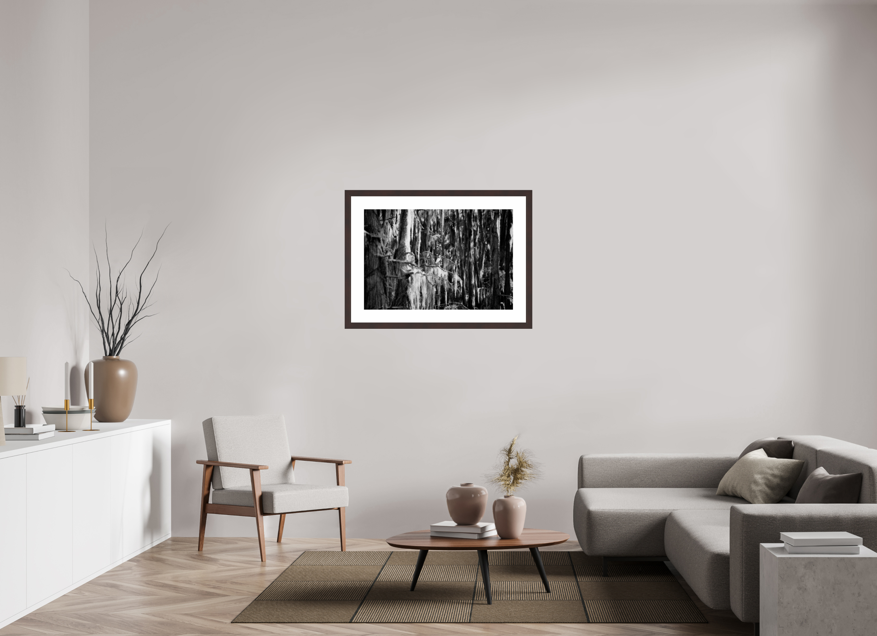 35.5 x 24″, Framed, Alder Brown, B&W Print Egret