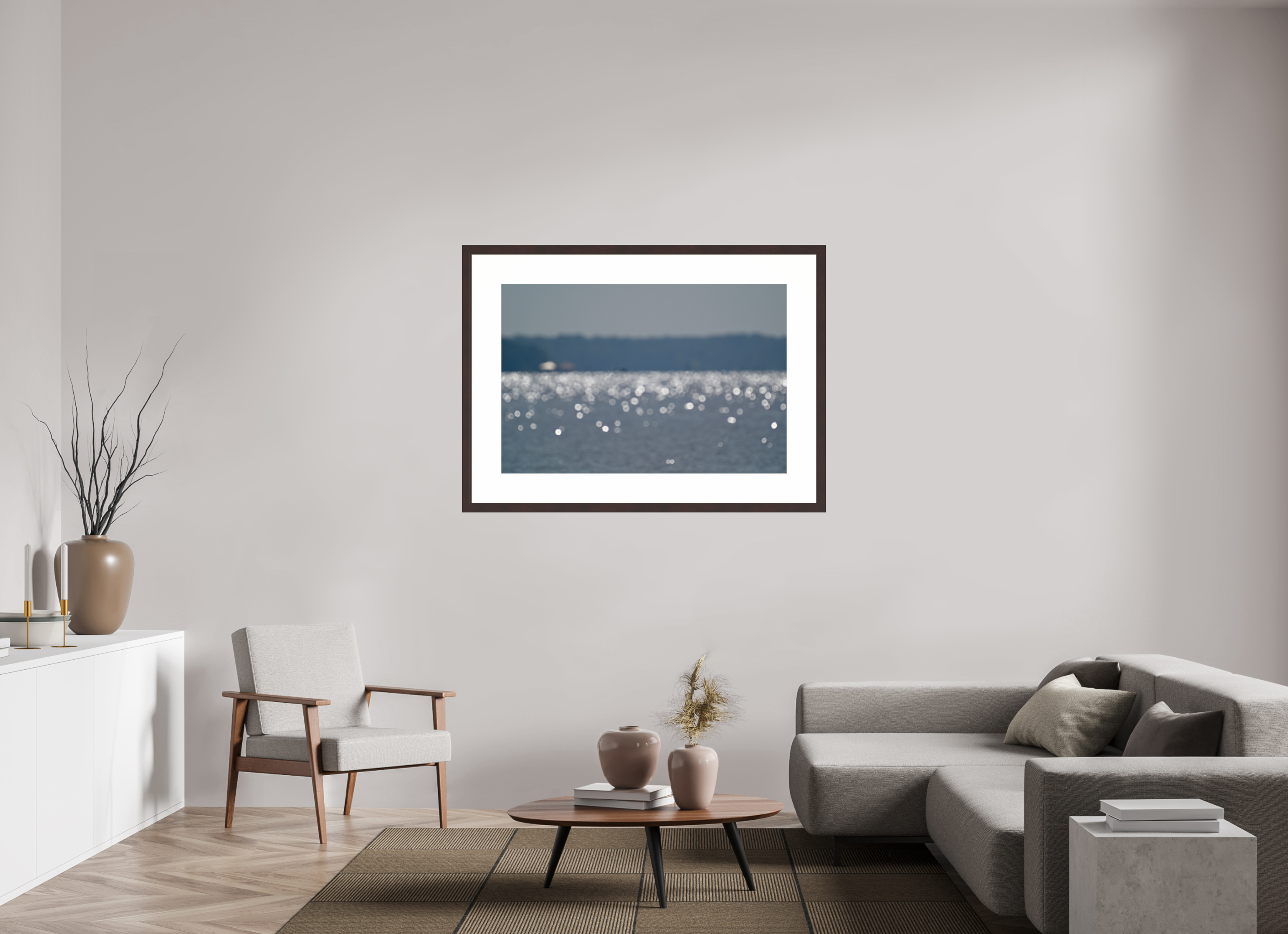 45 x 30″, Framed, Alder Brown, Color Print Unfocused Lake Light