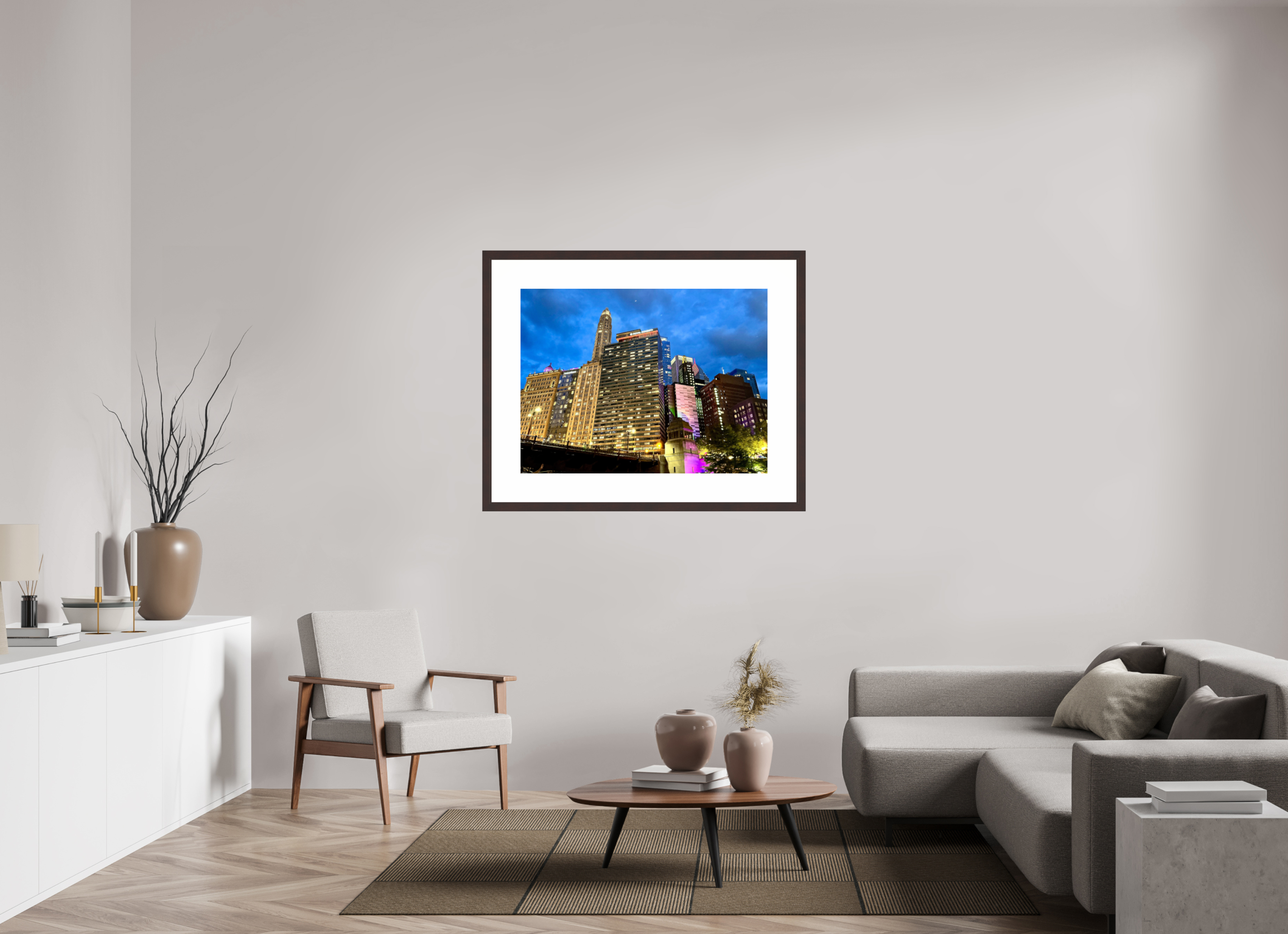 40 x 30″, Framed, Alder Brown, Color Print Skyscrapers, Dusk