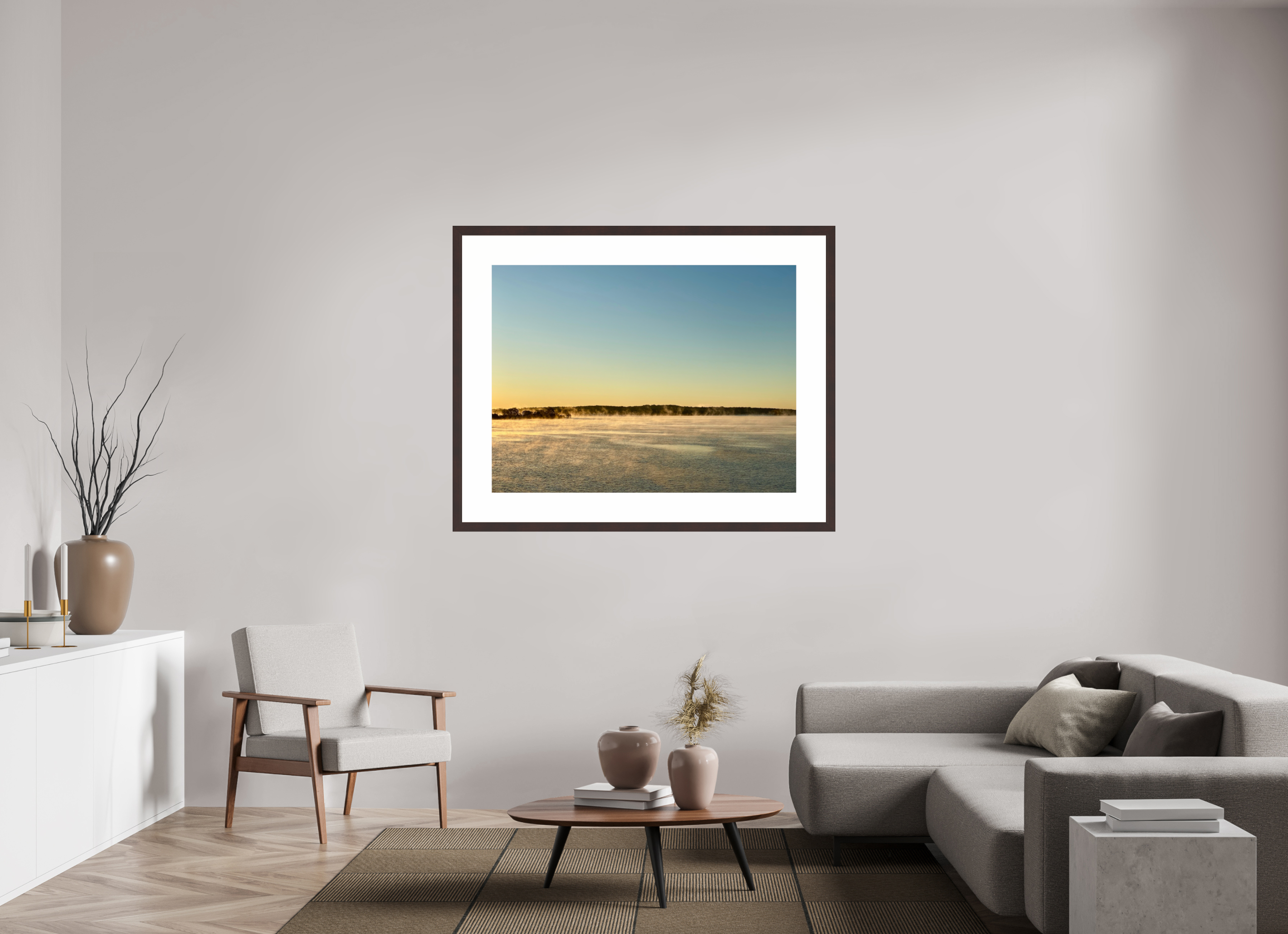 48 x 36″, Framed, Alder Brown, Color Print Sunrise, Percy Priest Lake