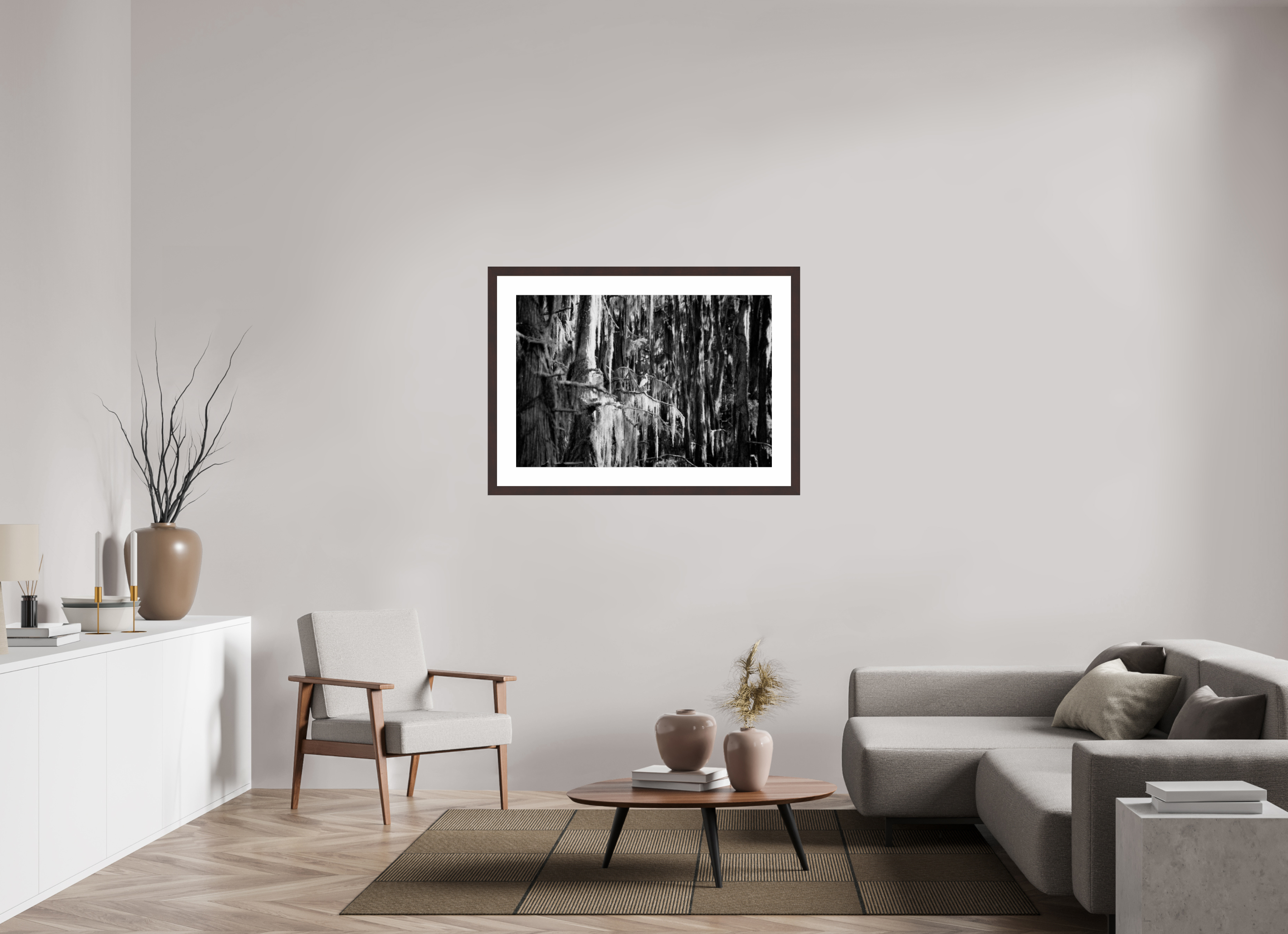41.4 x 28″, Framed, Alder Brown, B&W Print Egret