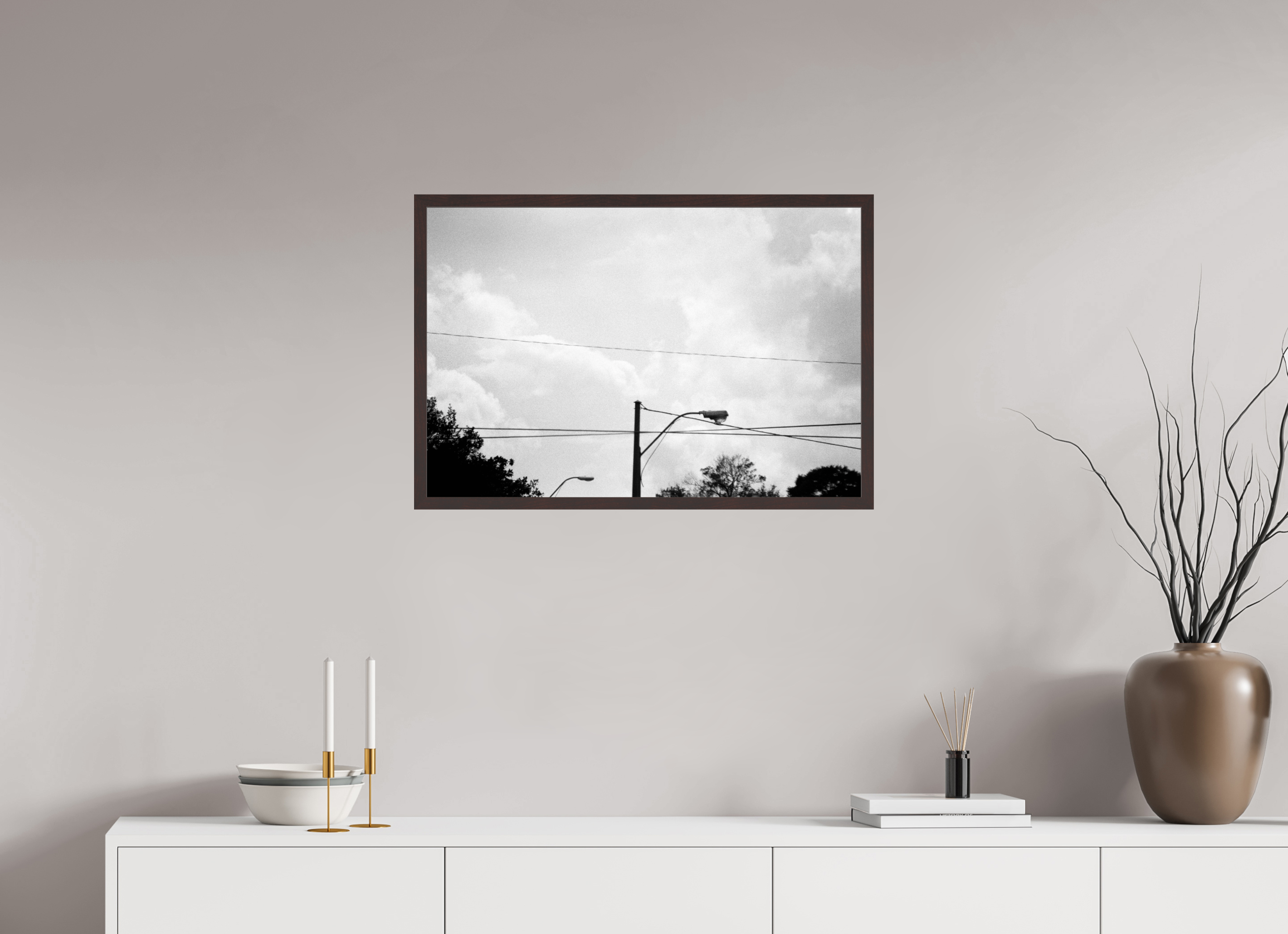 29.6 x 20″, ArtBox On Aluminum Dibond Wires and Street Lamp