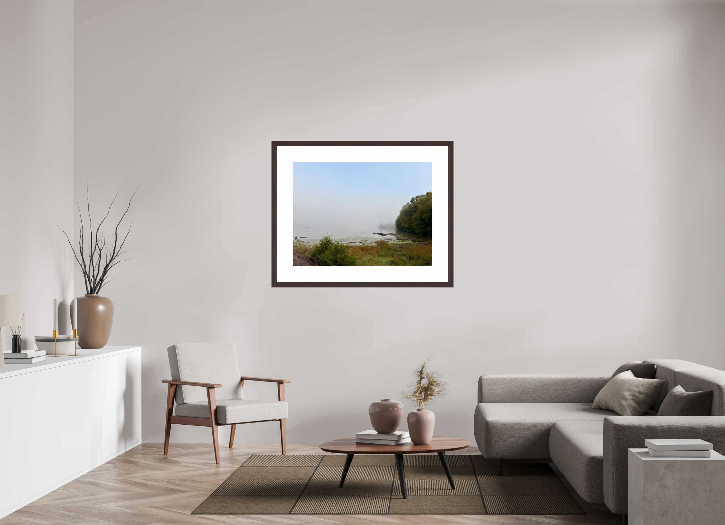 40 x 30″, Framed, Alder Brown, Color Print Fog at Cordell Hull Reservoir