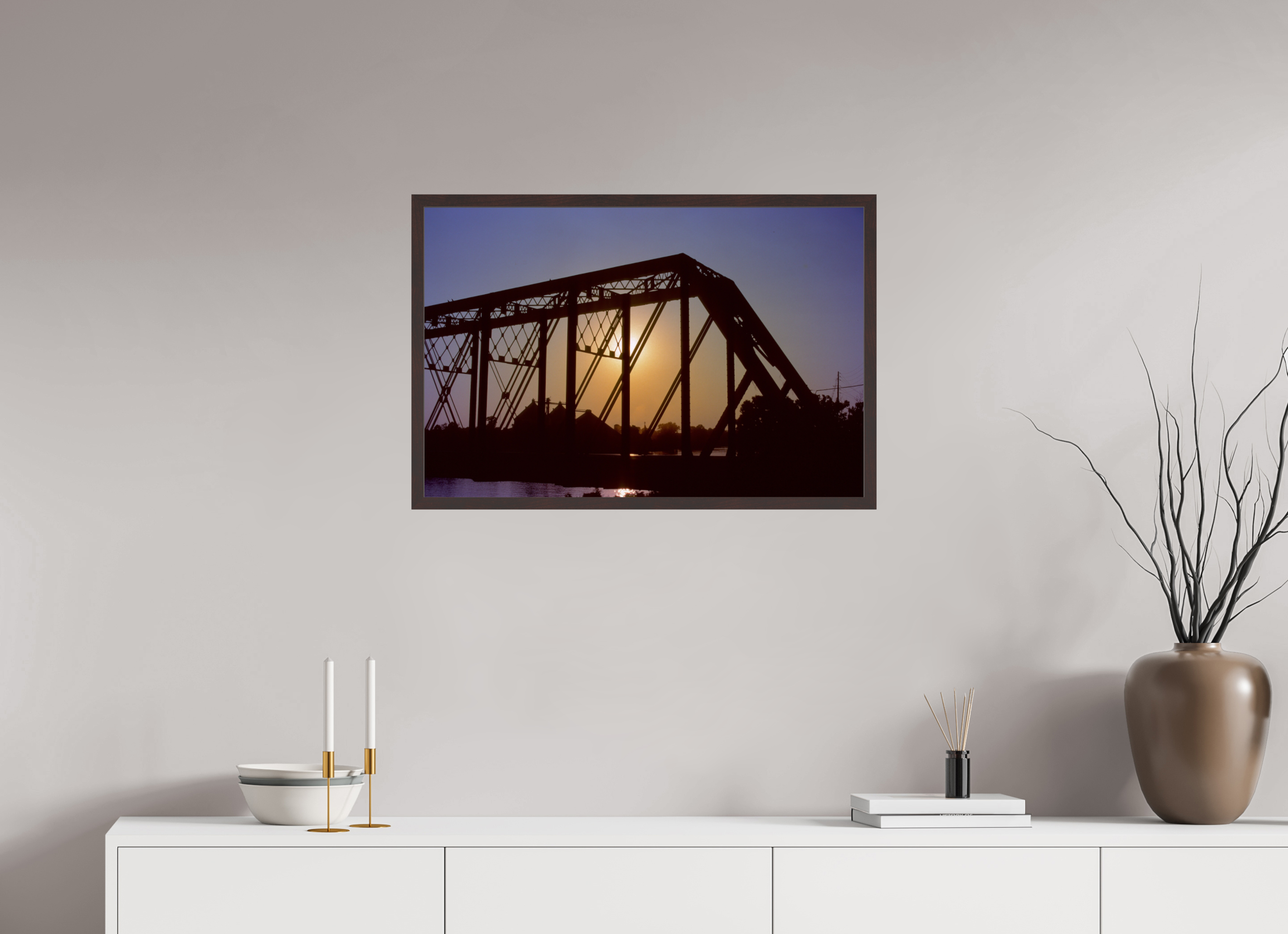 30 x 20″, ArtBox On Aluminum Dibond Sunset and Bridge