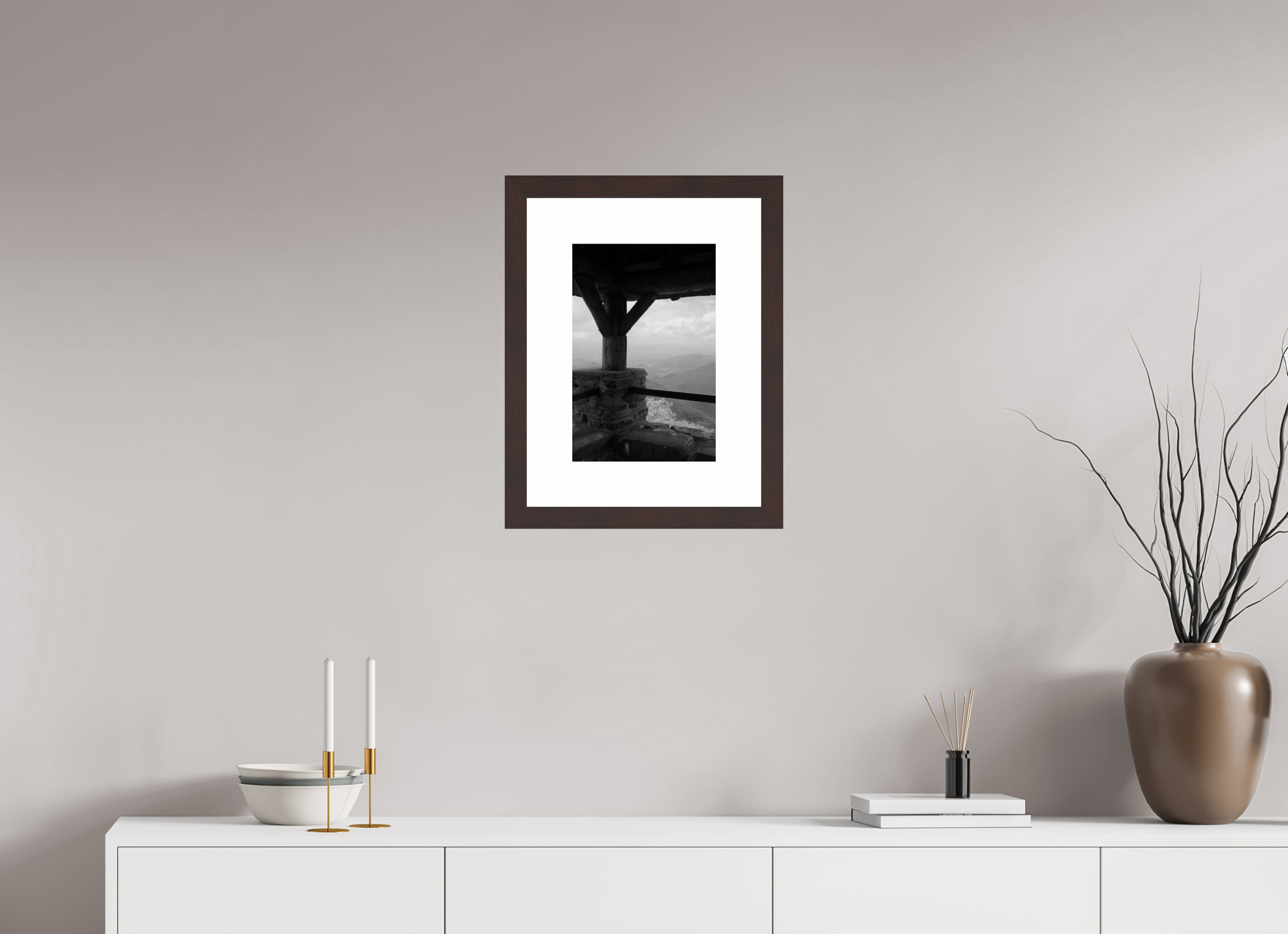10 x 15″, Framed, Alder Brown, B&W Print Mountain Lookout