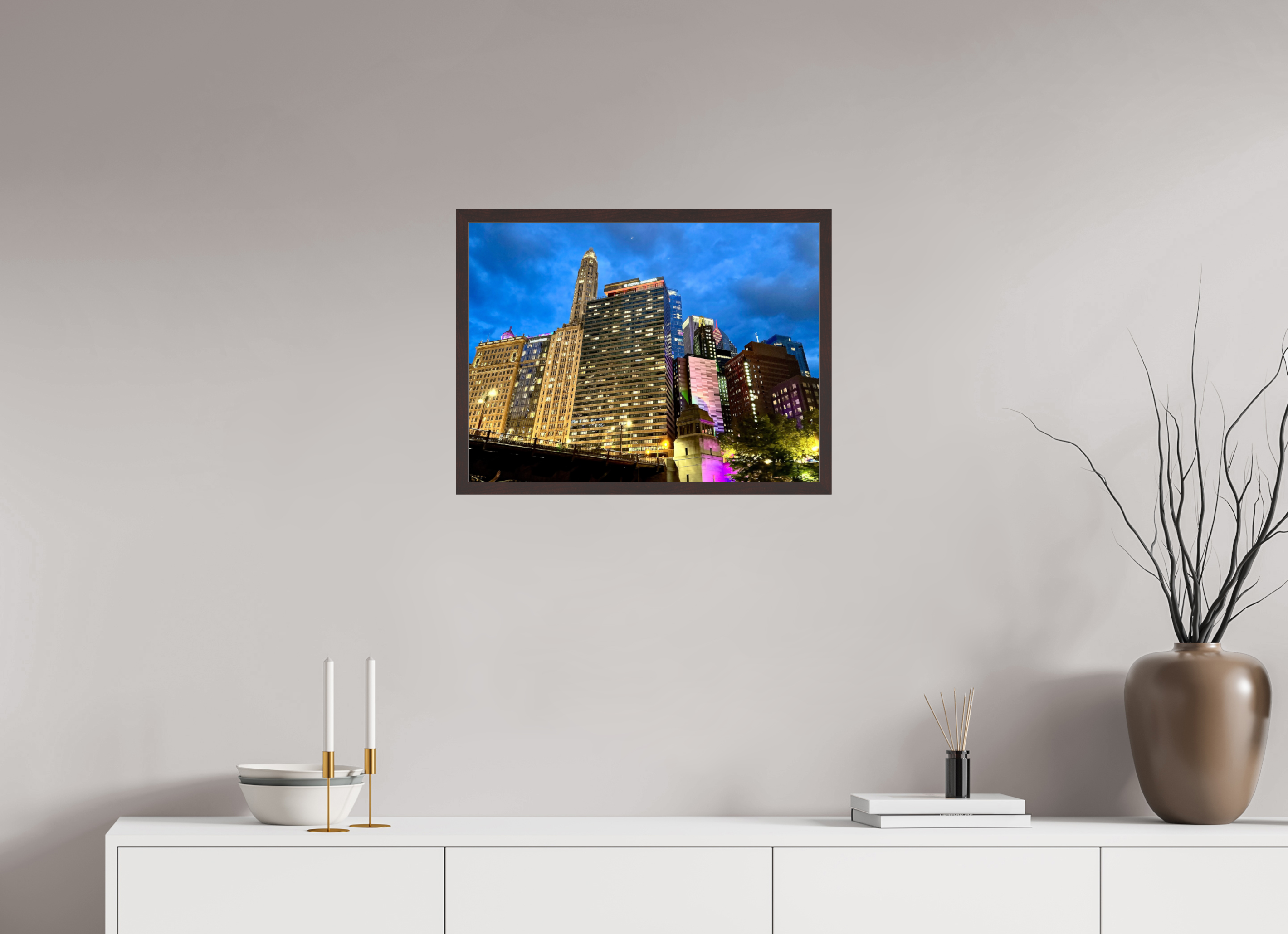 24 x 18″, ArtBox On Aluminum Dibond Skyscrapers, Dusk