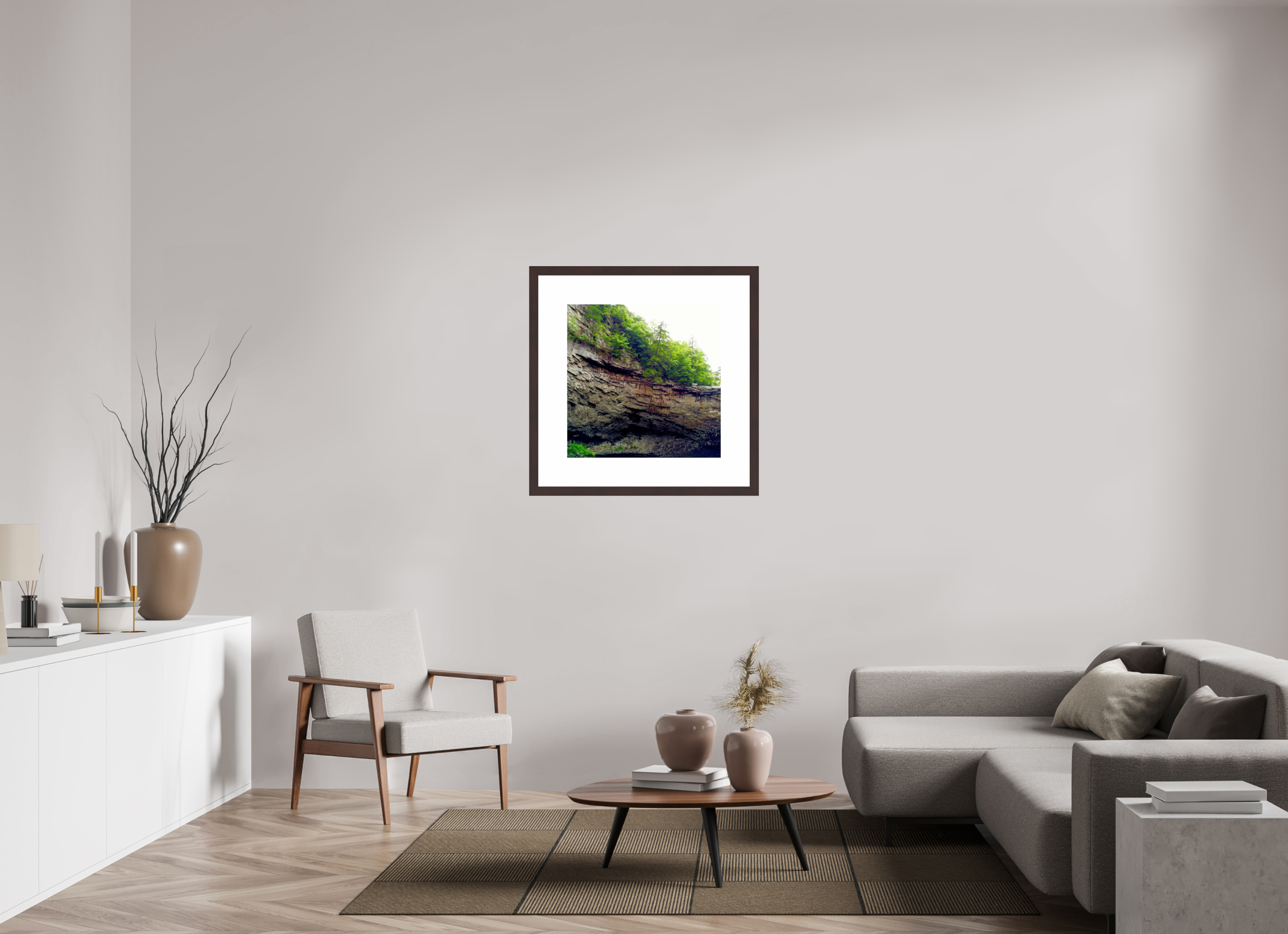 25 x 25″, Framed, Alder Brown, Color Print Cliffs Near Foster Falls