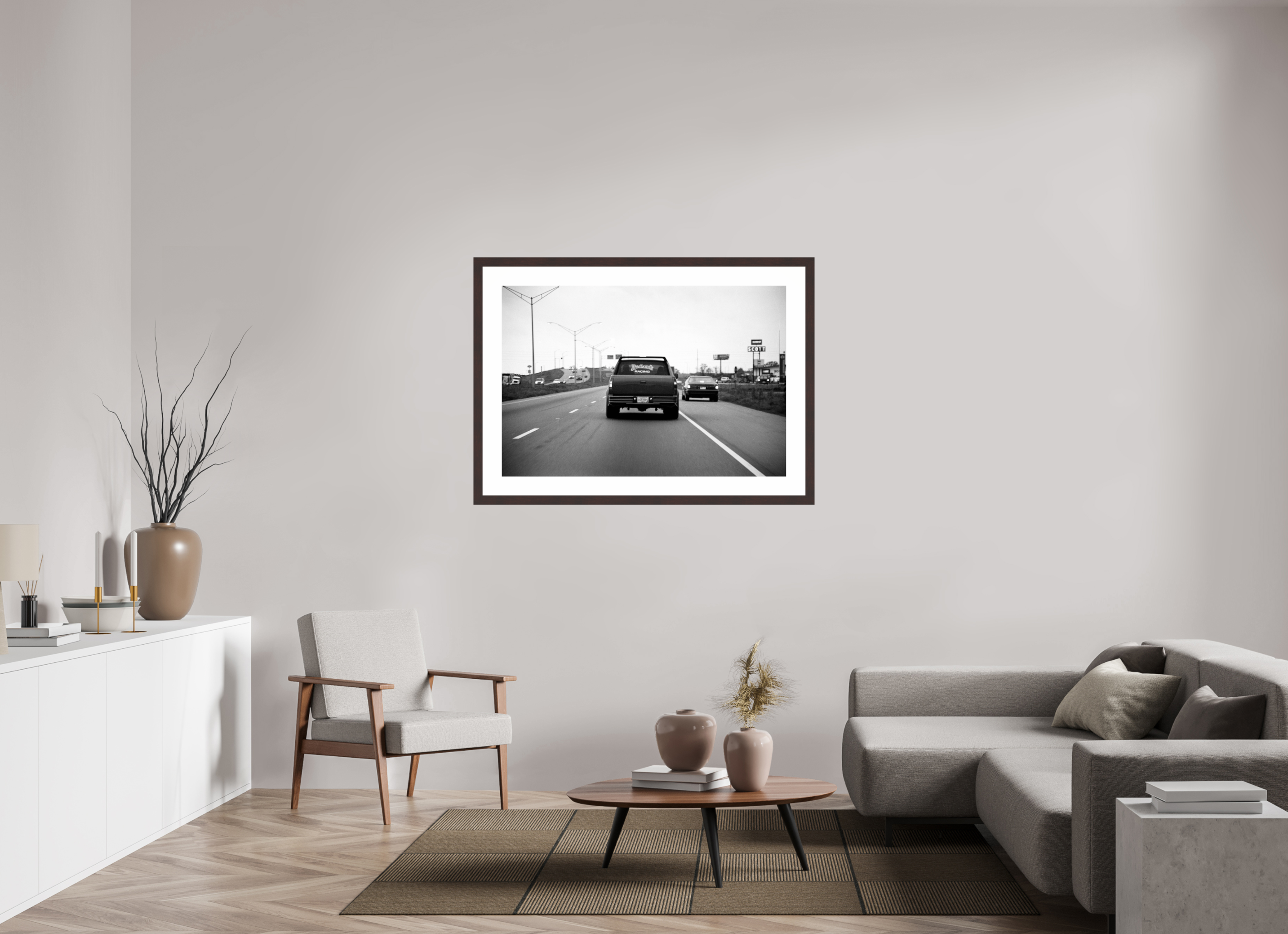 46 x 31″, Framed, Alder Brown, B&W Print Badlands Racing