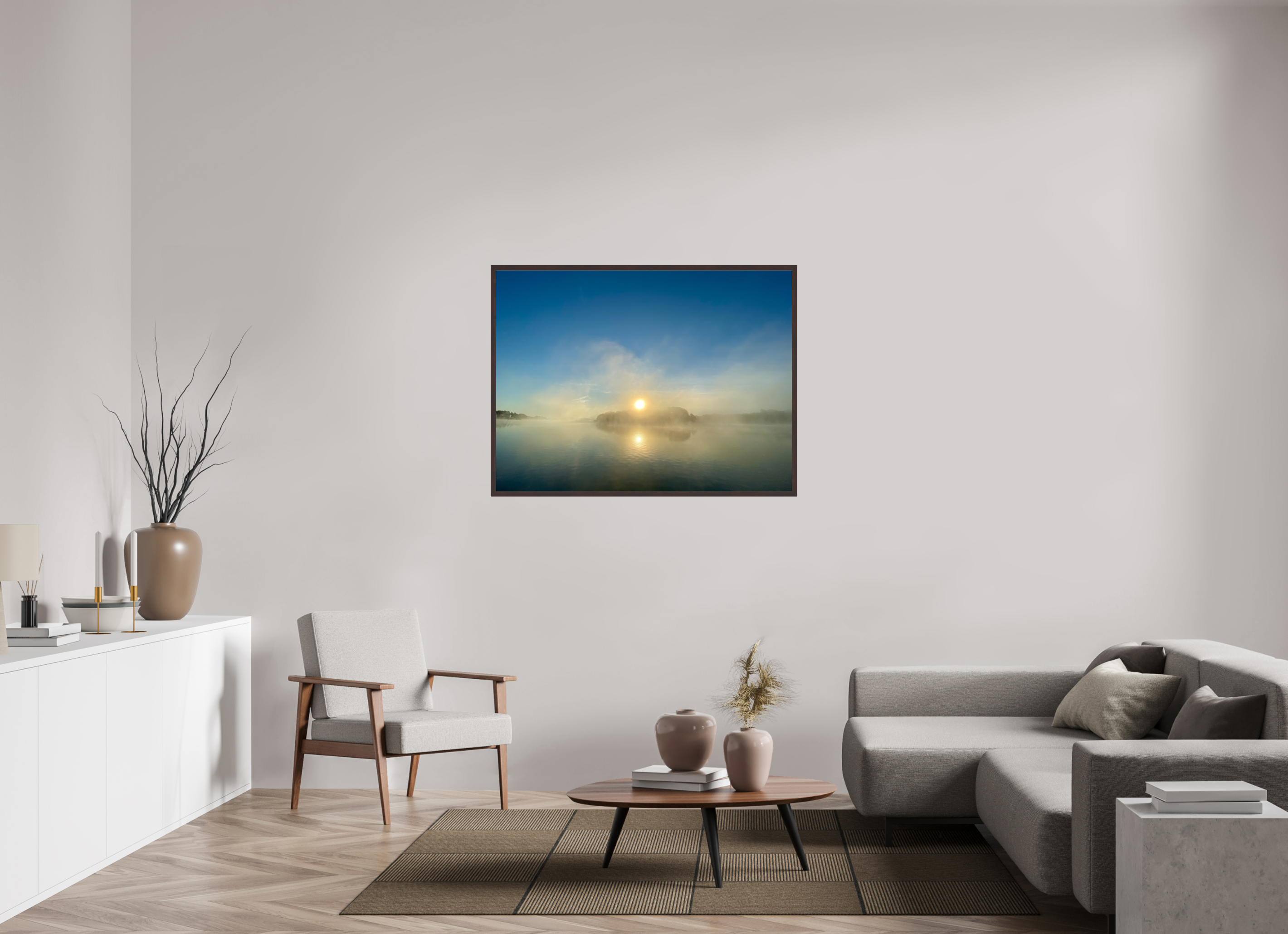 48 x 36″, ArtBox On Aluminum Dibond Sunrise Breaking Fog at Percy Priest Lake