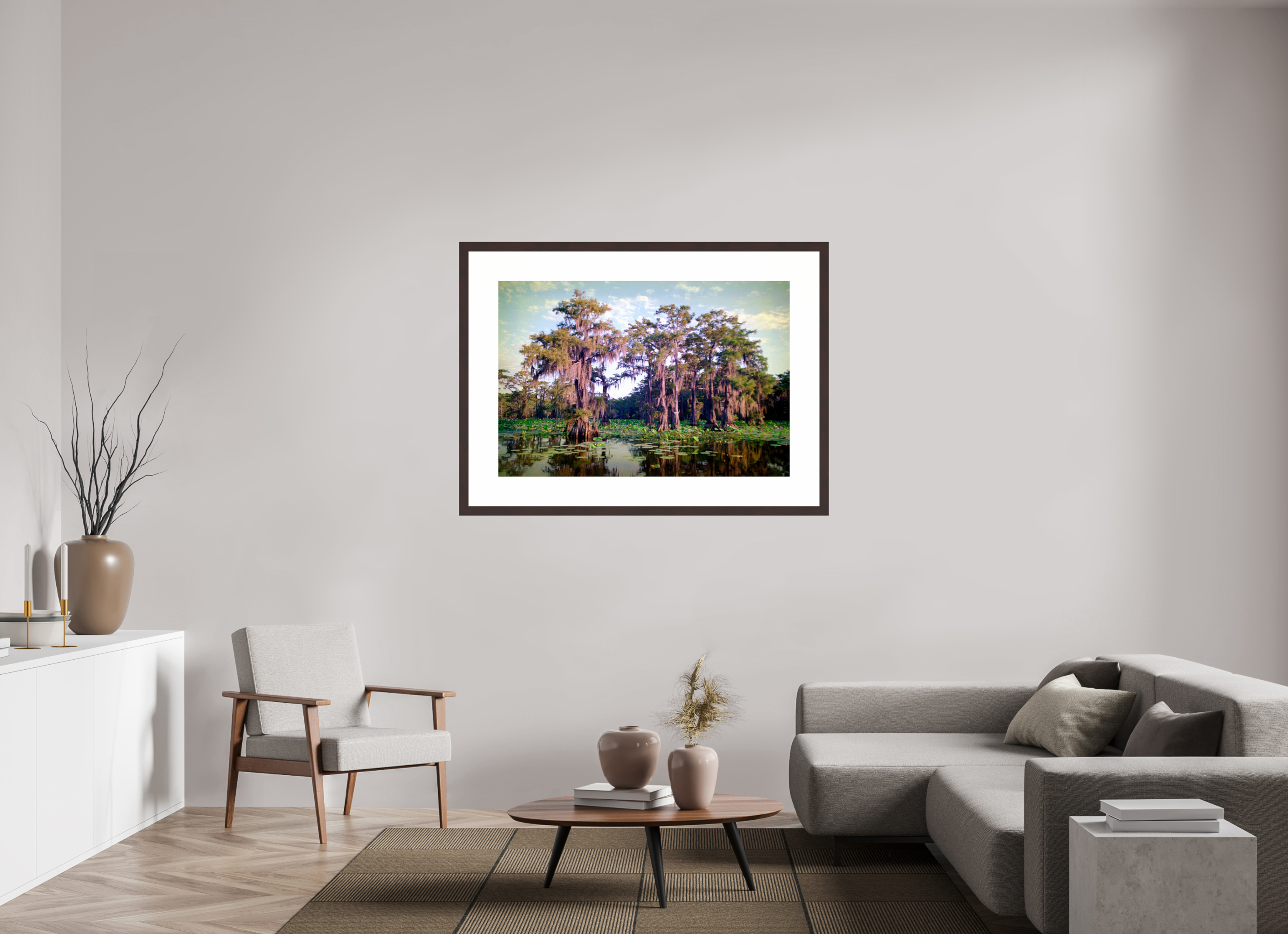 45.9 x 31″, Framed, Alder Brown, Color Print Cypress Trees