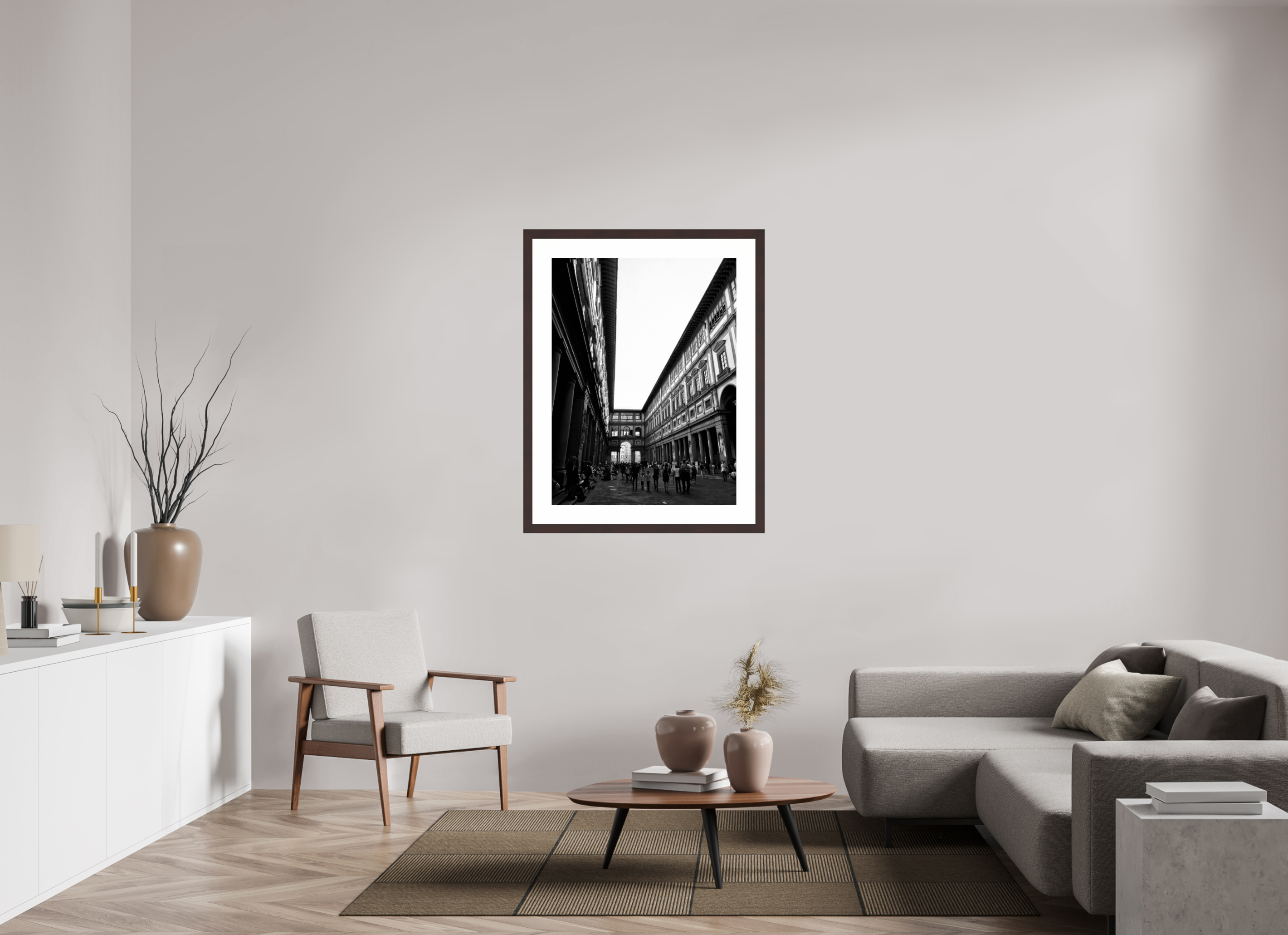 30 x 40″, Framed, Alder Brown, B&W Print Piazza Uffizi