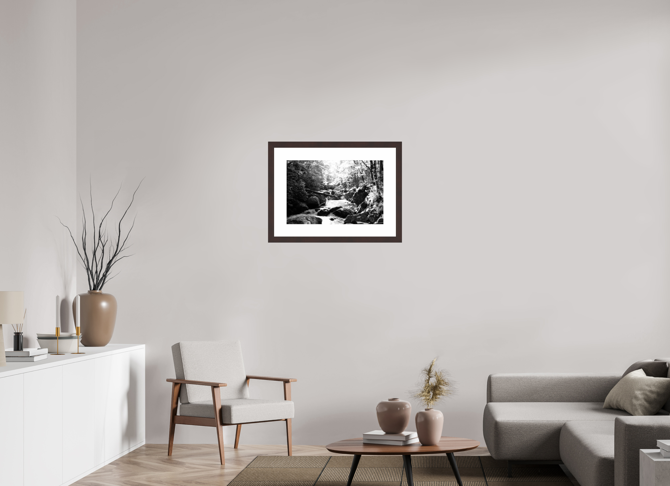24 x 16″, Framed, Alder Brown, B&W Print Tallulah Gorge