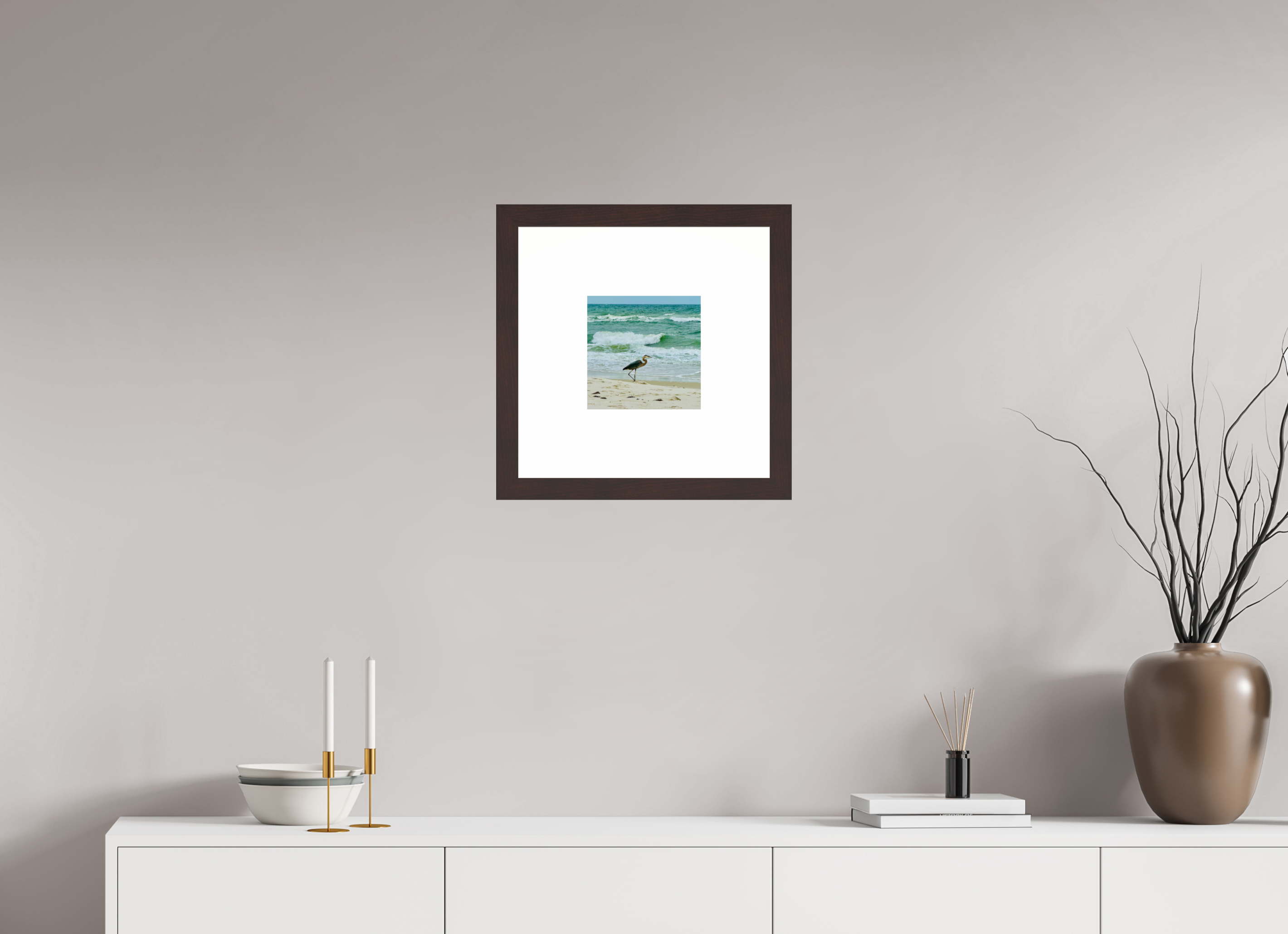 8 x 8″, Framed, Alder Brown, Color Print Crane