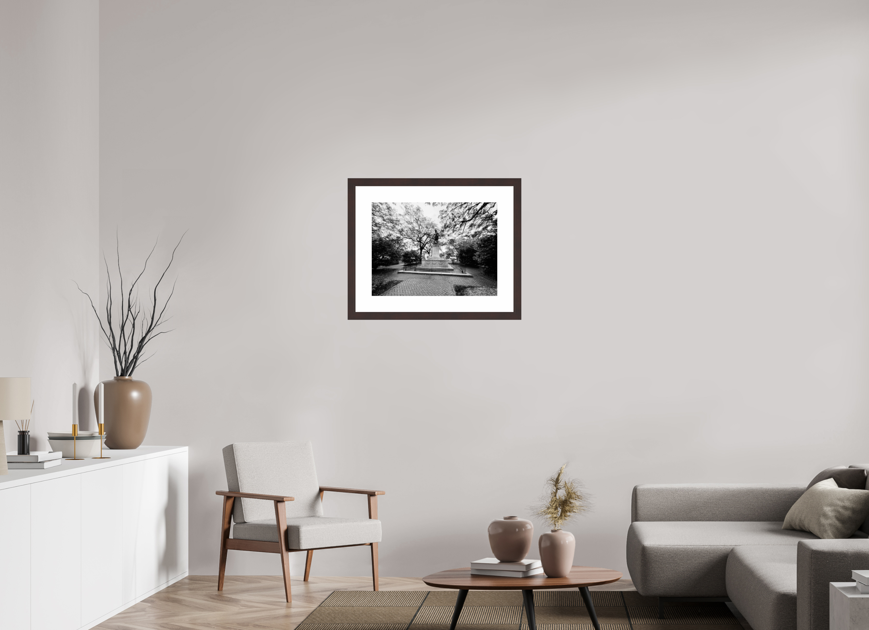 24 x 18″, Framed, Alder Brown, B&W Print Chippewa Square