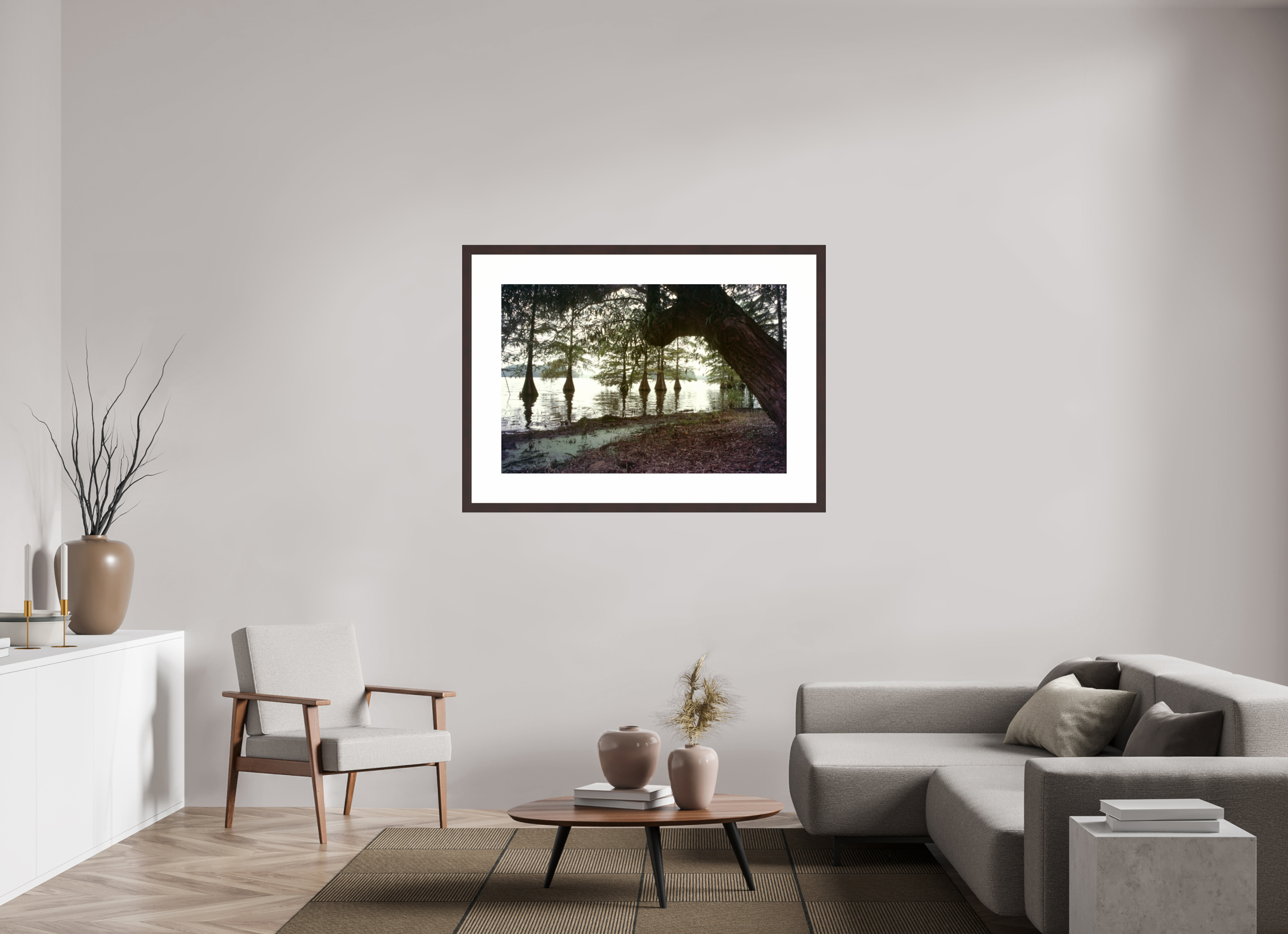 45 x 30″, Framed, Alder Brown, Color Print Cypress Trees