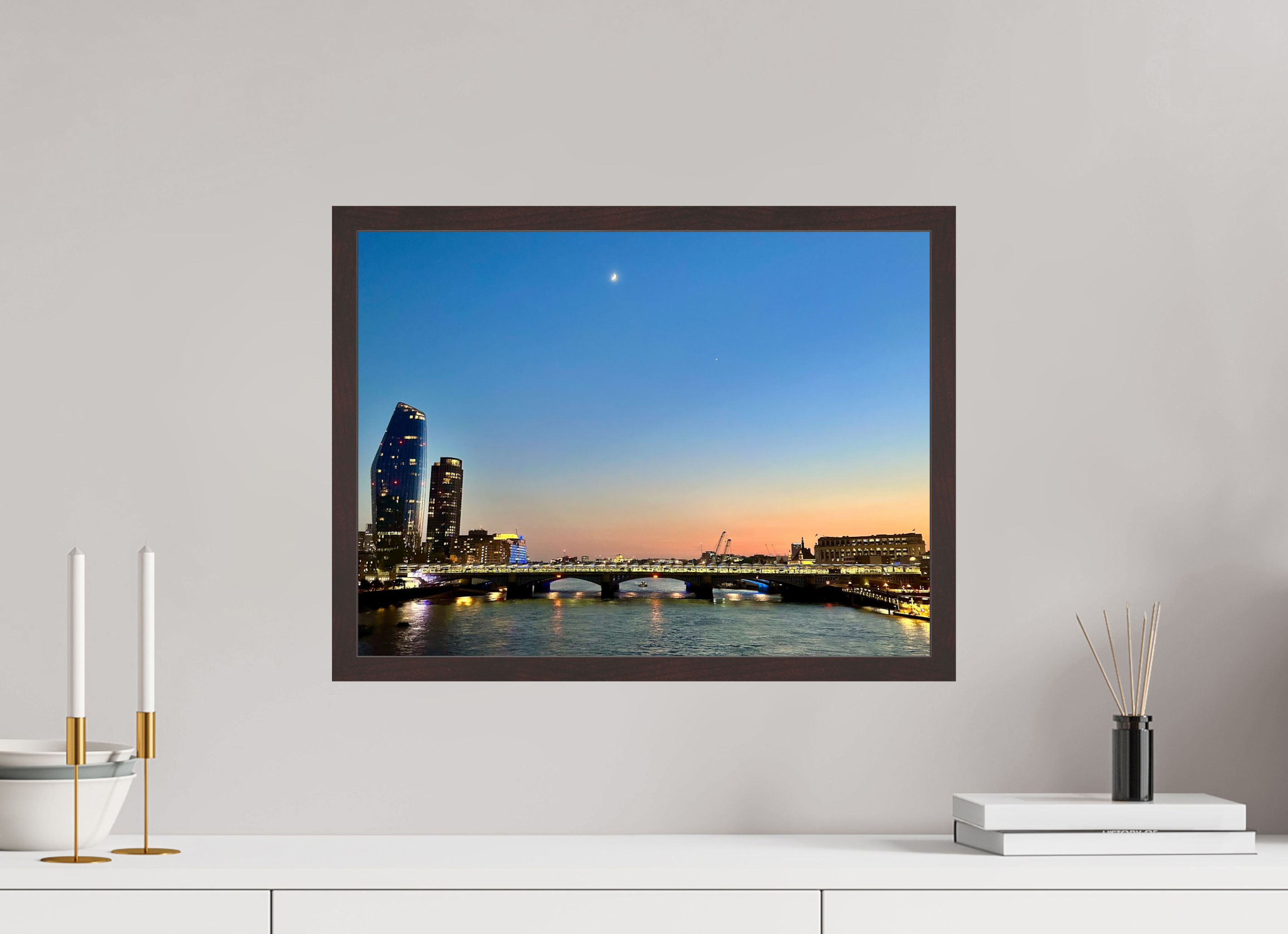 20 x 15″, ArtBox On Aluminum Dibond Moon Over the Thames