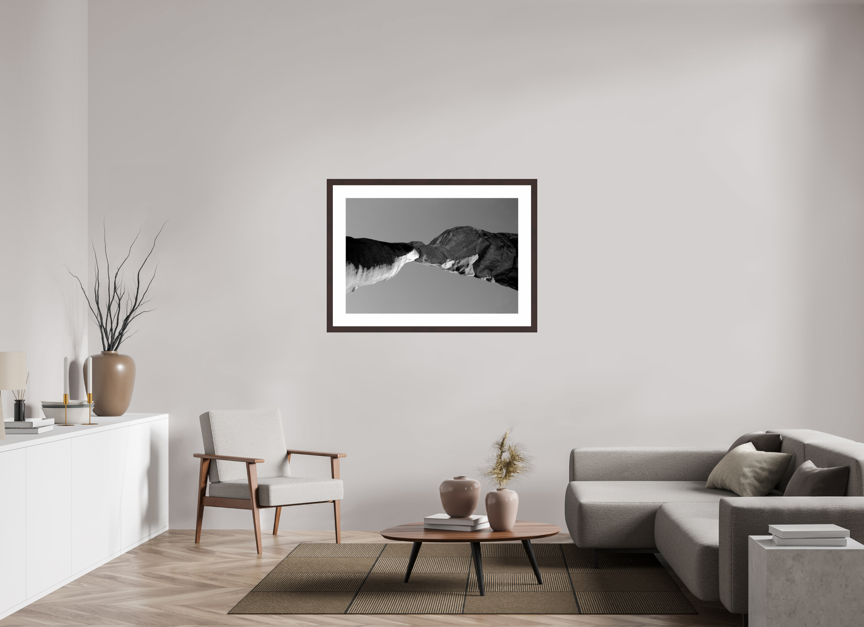 41.6 x 28″, Framed, Alder Brown, B&W Print Beneath Delicate Arch