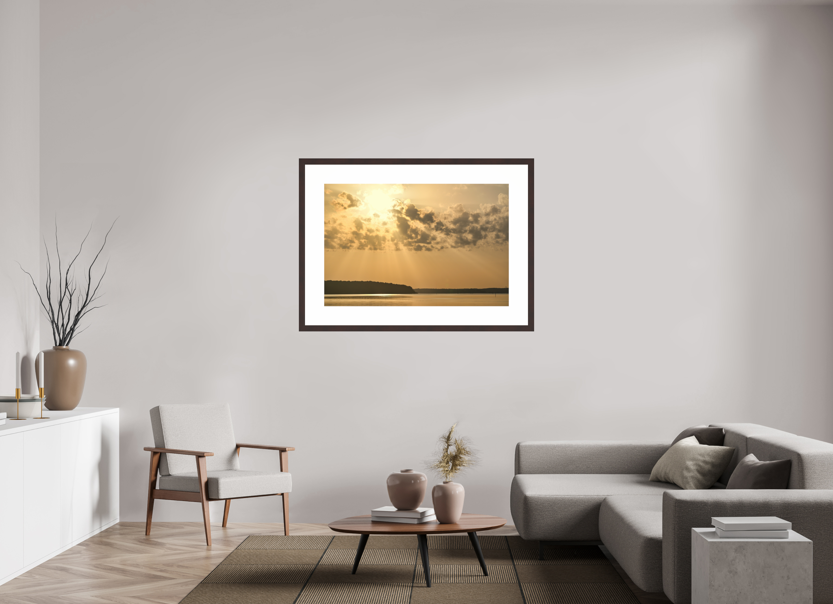 45 x 30″, Framed, Alder Brown, Color Print Sunrise Streaming, D'Arbonne Lake