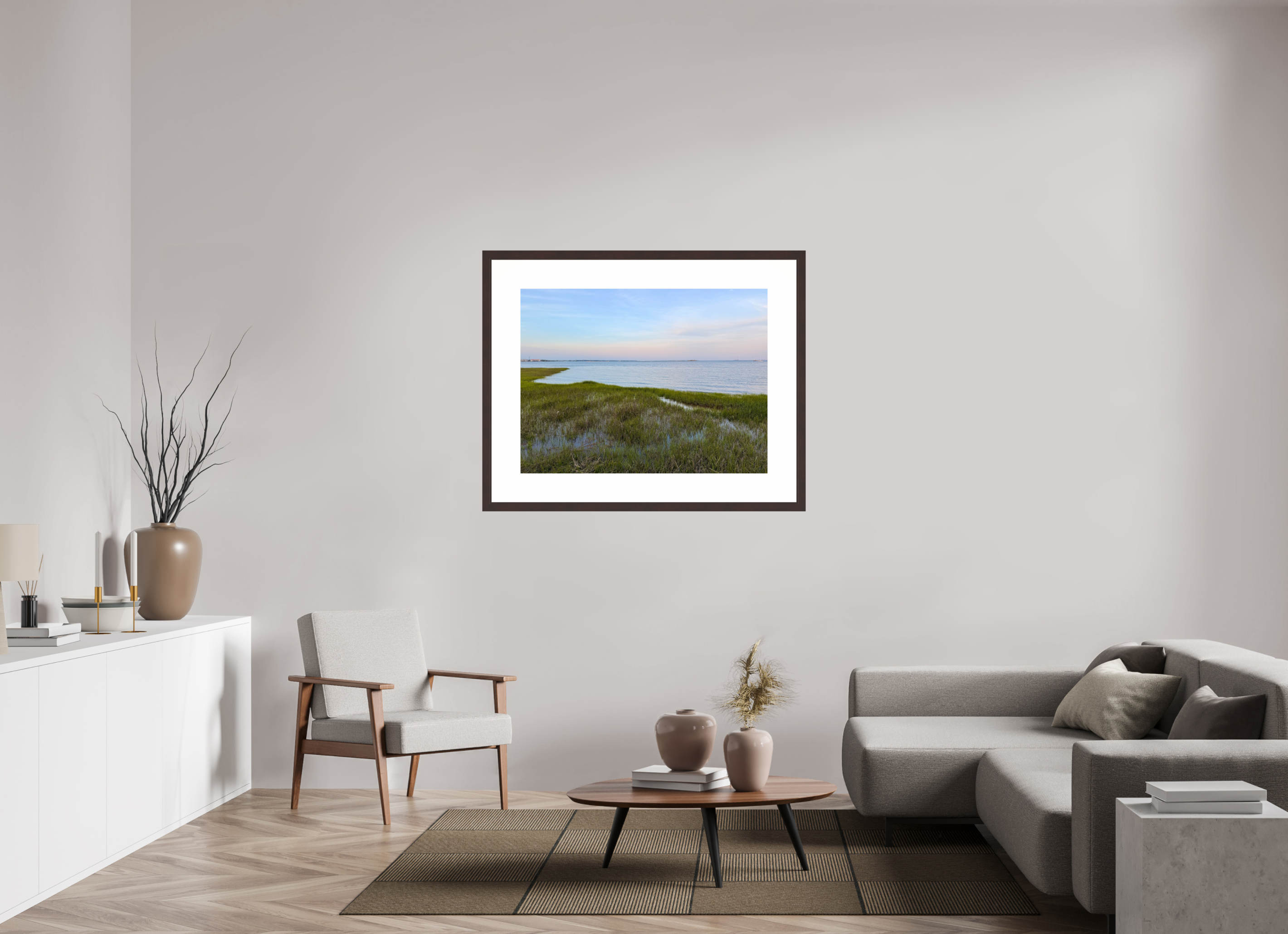 40 x 30″, Framed, Alder Brown, Color Print Marsh at Charleston Harbor