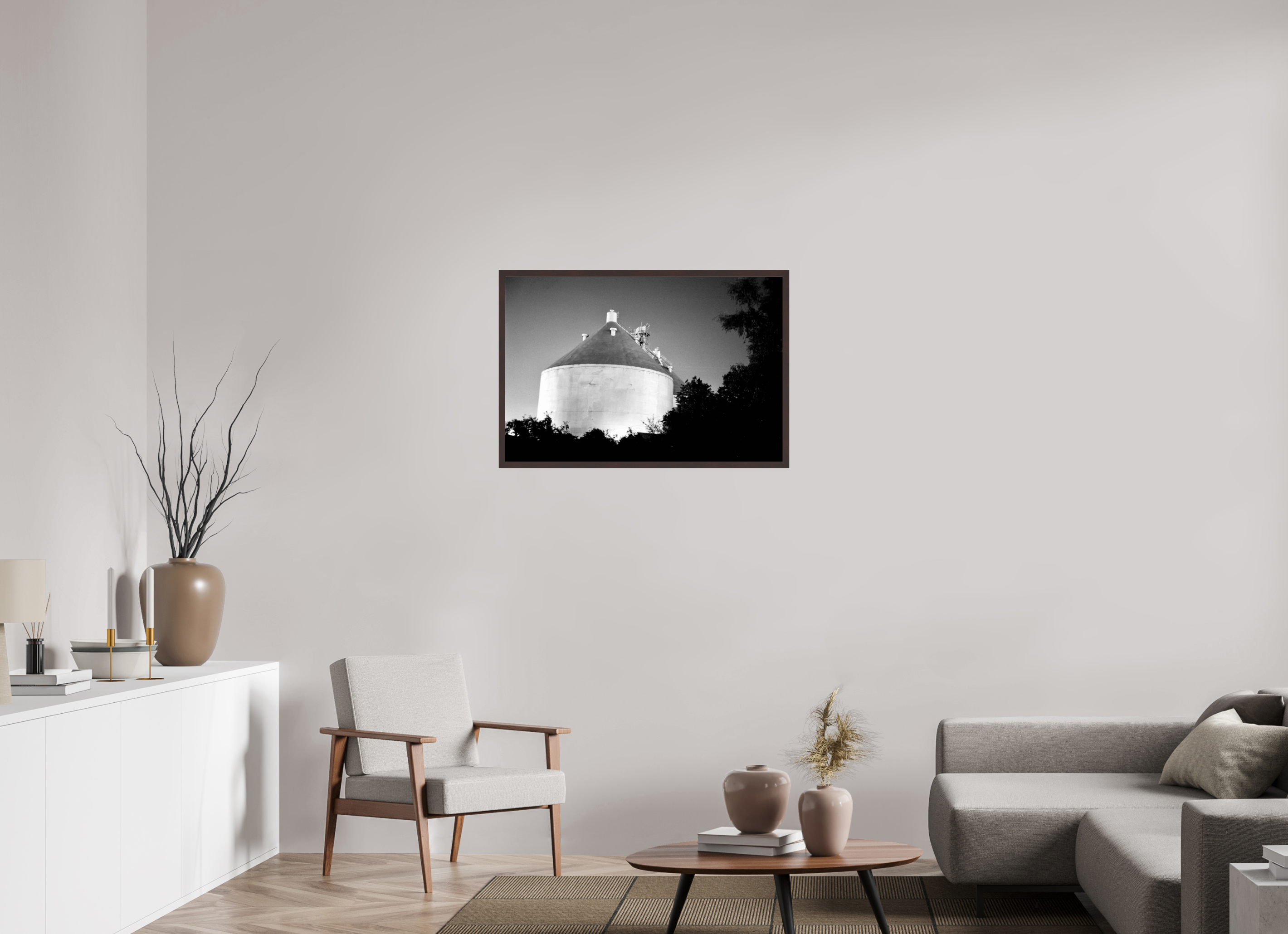 35.7 x 24″, ArtBox On Aluminum Dibond Storage Tank at Night