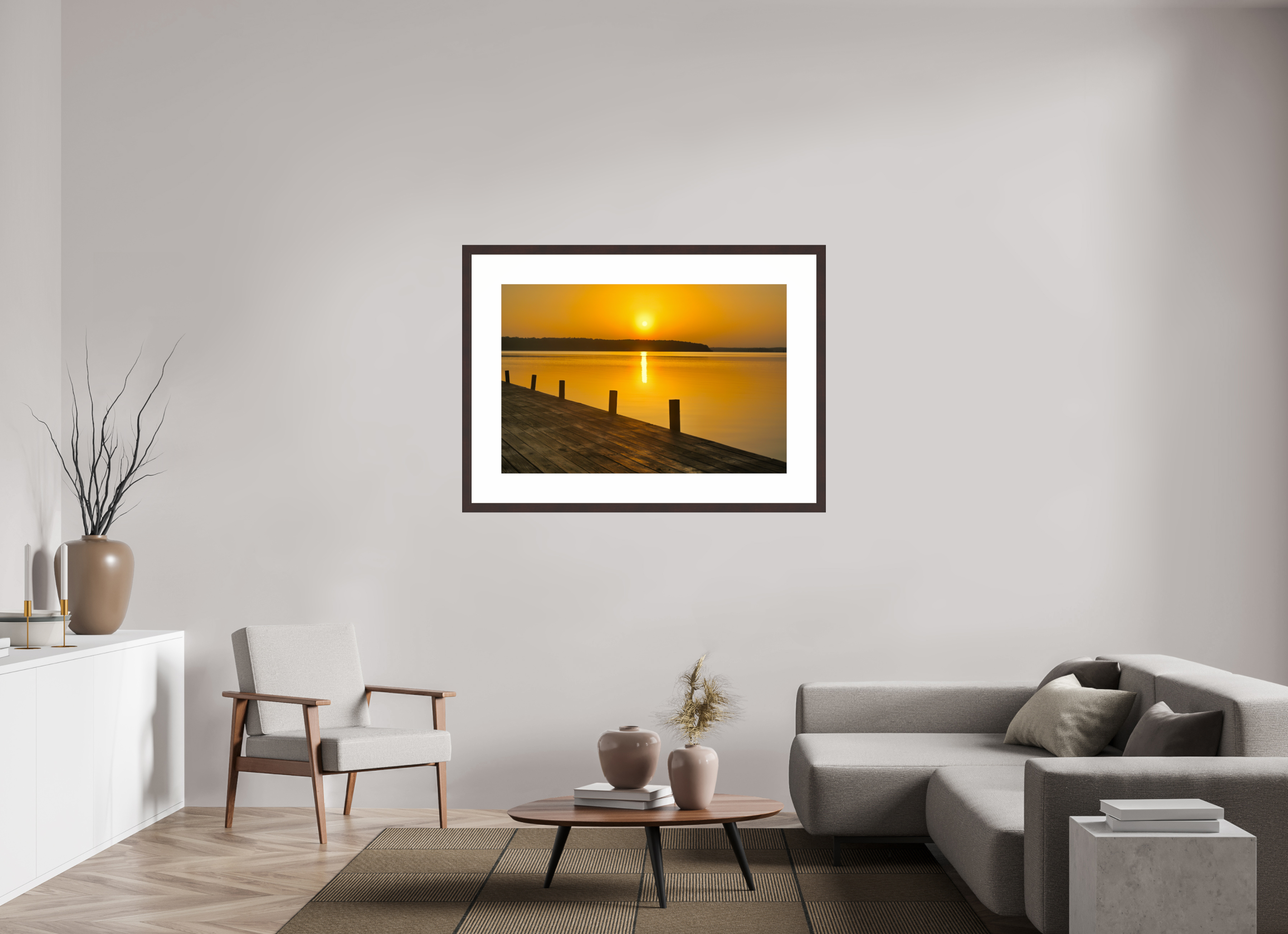 45 x 30″, Framed, Alder Brown, Color Print Boardwalk Sunrise at D'Arbonne Lake