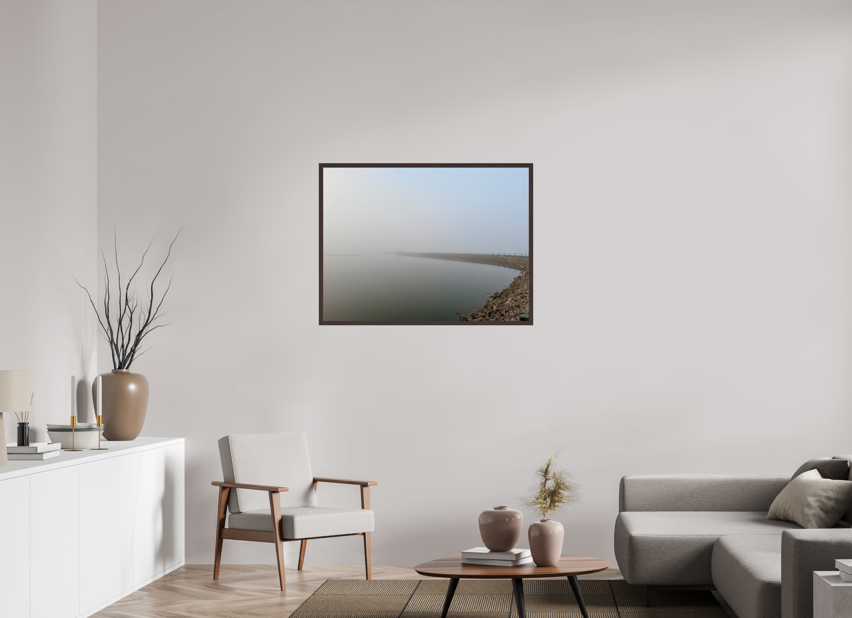 40 x 30″, ArtBox On Aluminum Dibond Jetty, Foggy Morning