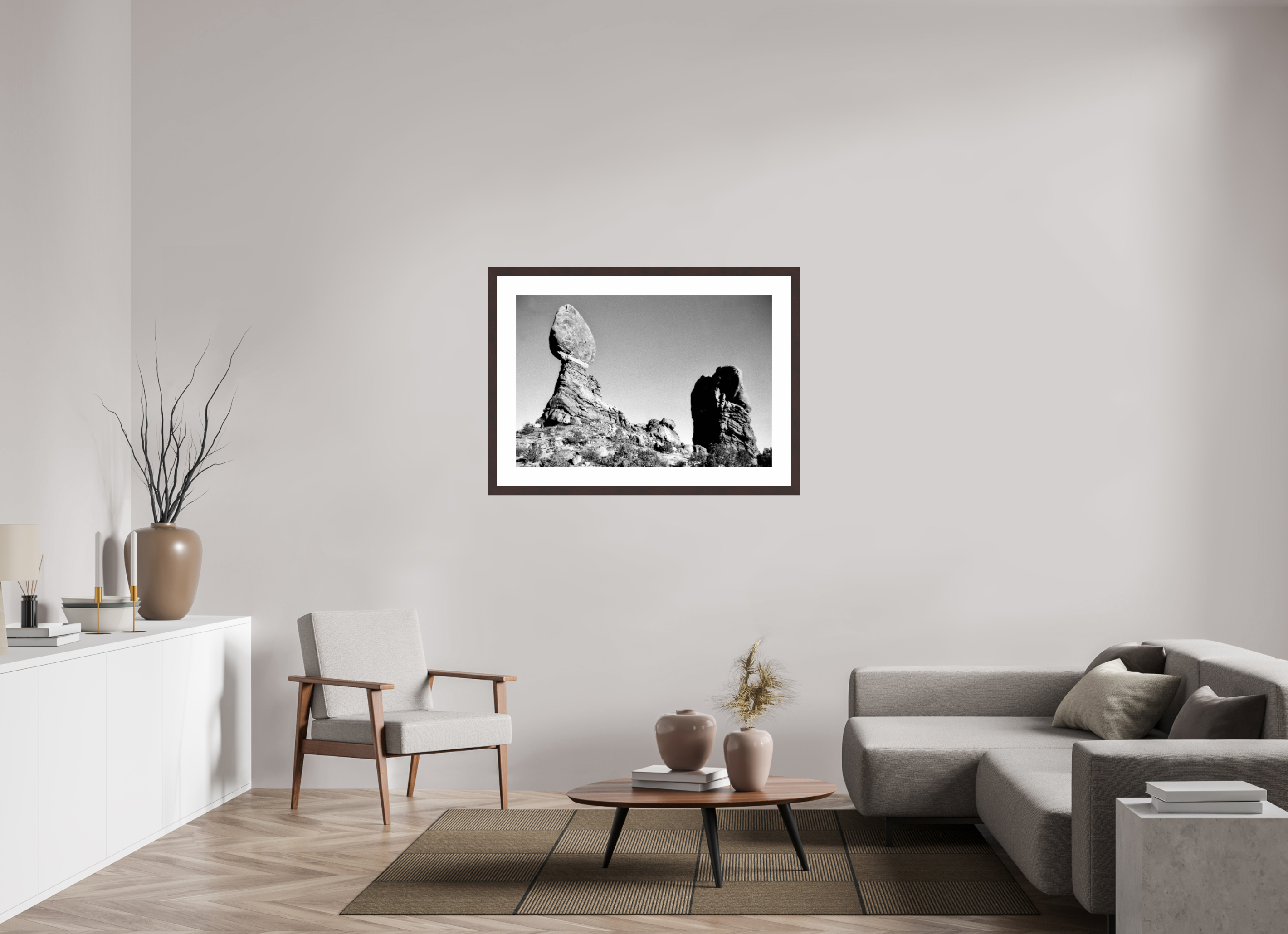 41.4 x 28″, Framed, Alder Brown, B&W Print Balanced Rock