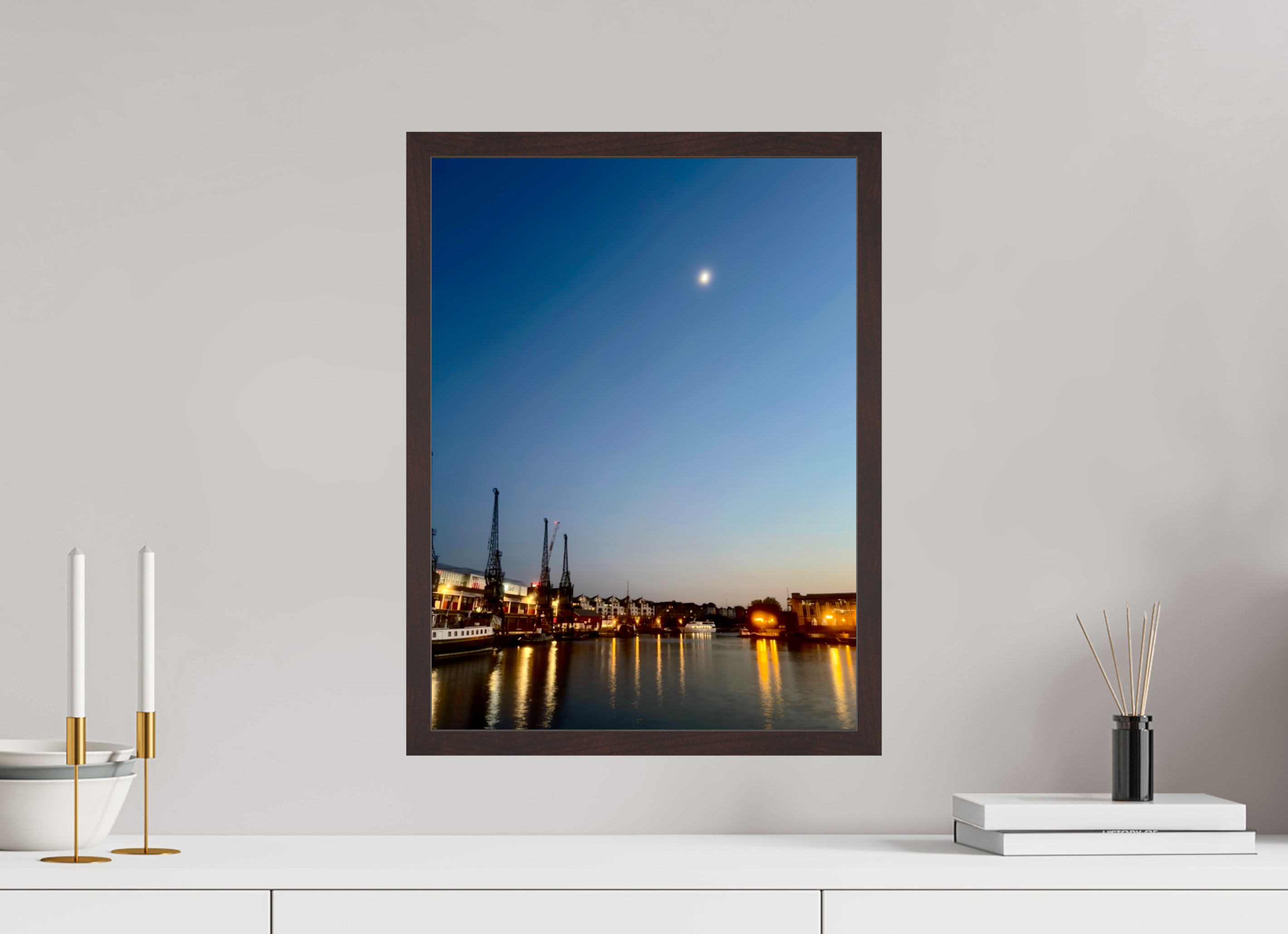 15 x 20″, ArtBox On Aluminum Dibond Moonset Over Bristol
