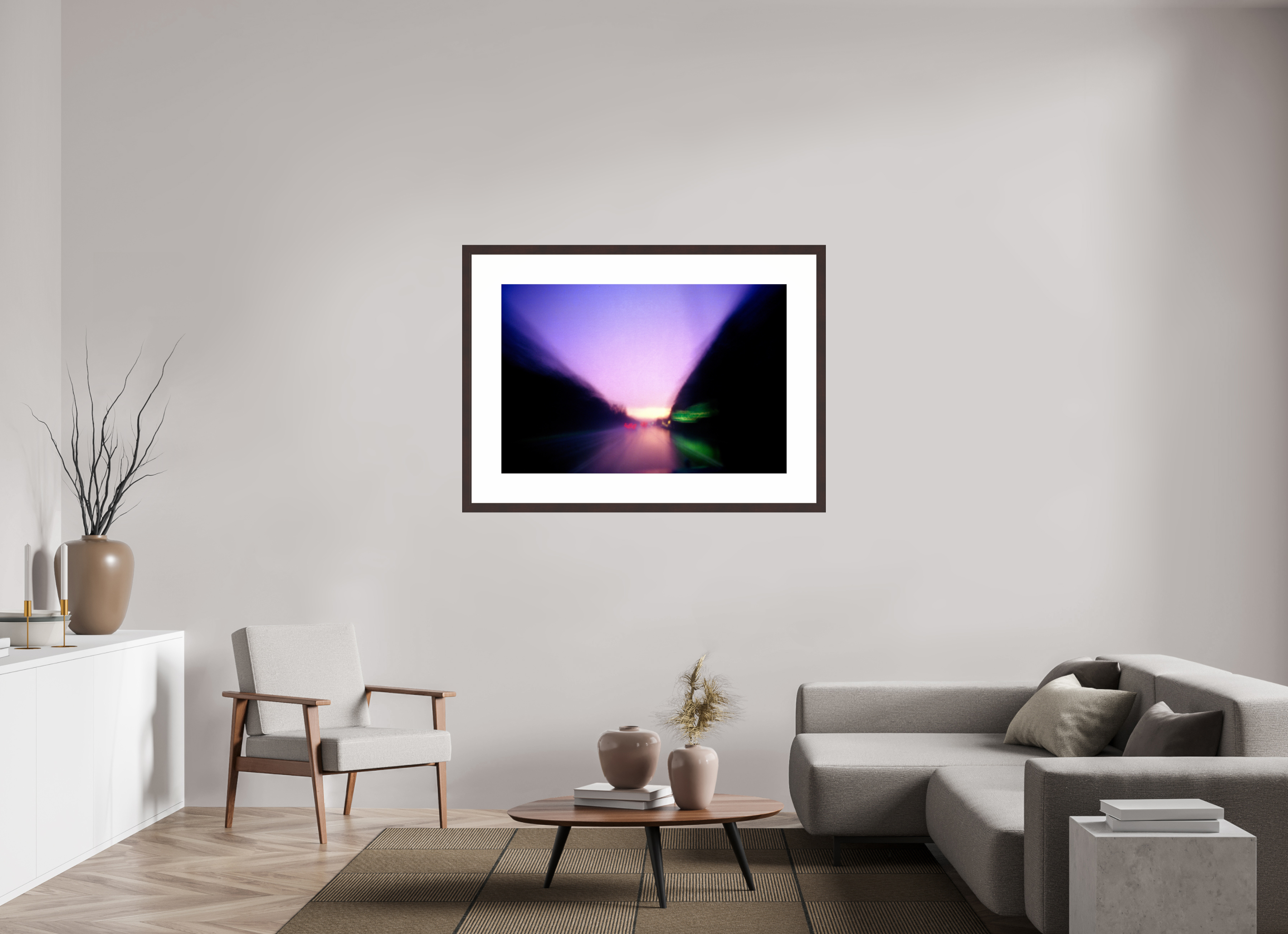 45 x 30″, Framed, Alder Brown, Color Print Highway, Dusk