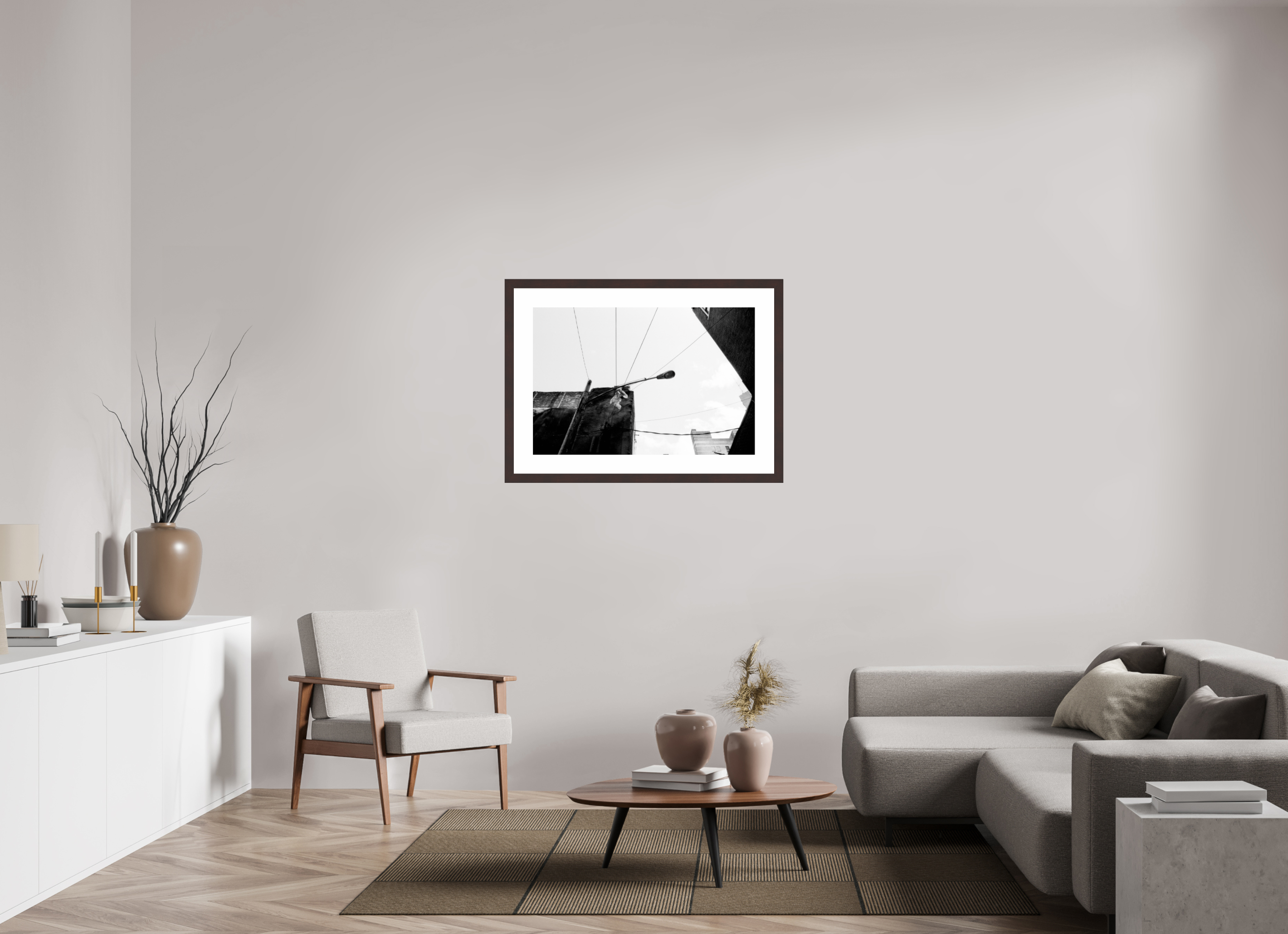 36 x 24″, Framed, Alder Brown, B&W Print Lines at Corner